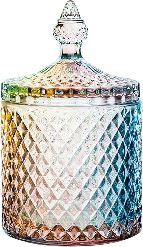 Rainie Love Home - Juego básico de organización de almacenamiento de alimentos, tarro facetado de diamante de cristal arcoíris con tapa de cristal,