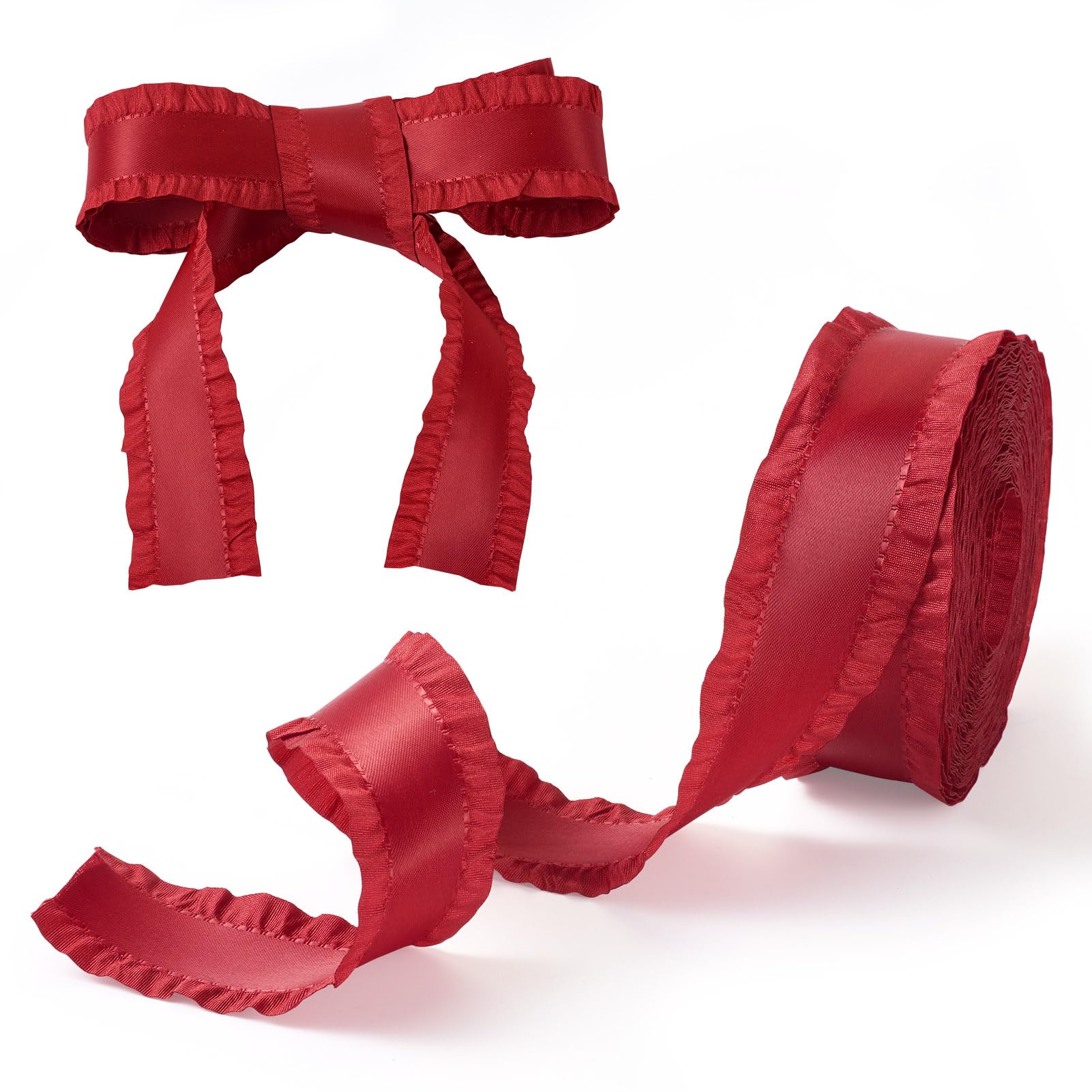 Ruban à double volants en soie rouge 9,1m pour couture et robe