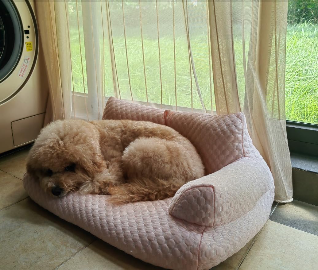 Ice Silk Cooling Pet Sofa Bed for Dogs and Cats, Breathable Washable Summer Couch, Non-Slip Puppy Cooling Bed for Small Dogs Cats,XL,Pink