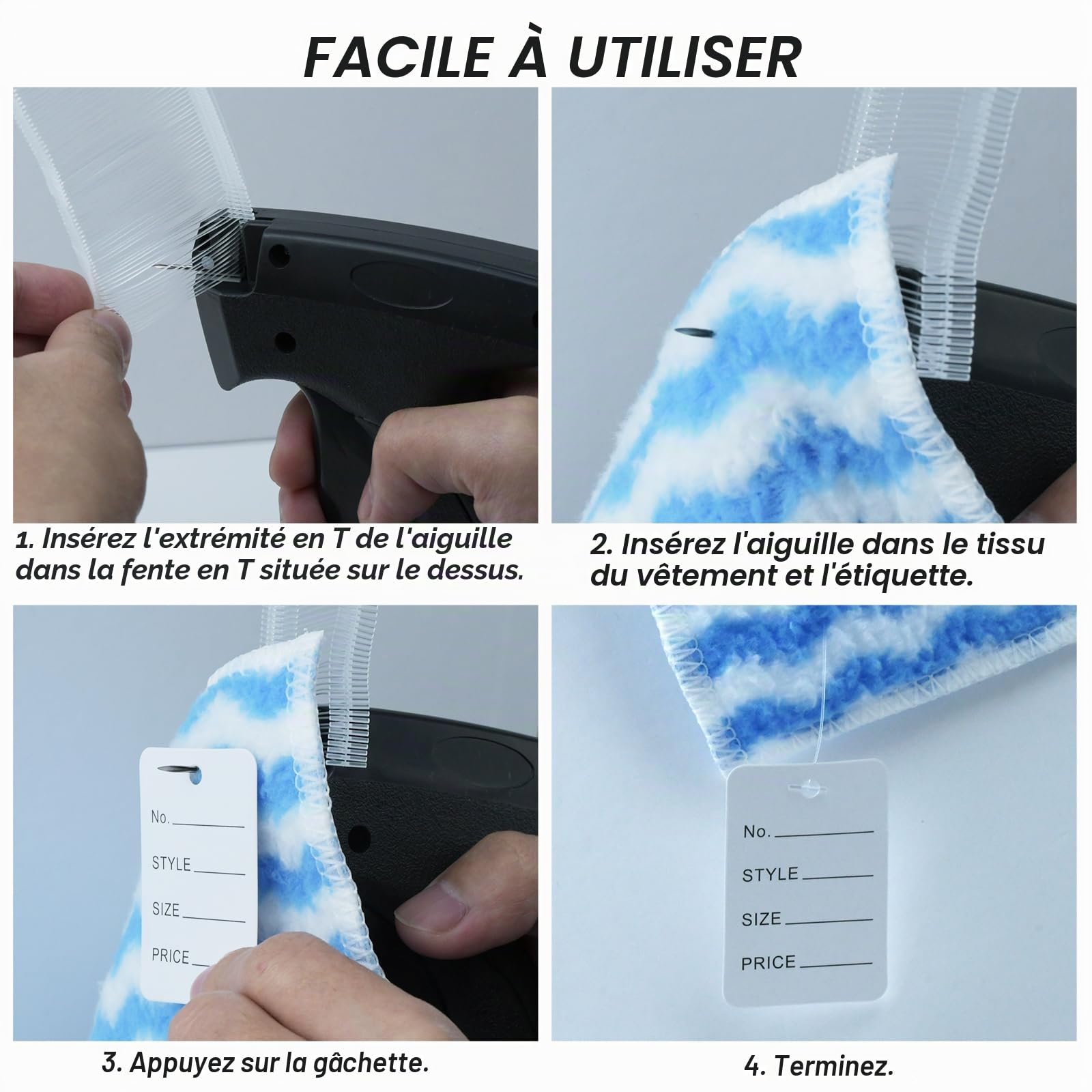 Etiqueteuse, Pistolet Etiquette Textile, Etiqueteuse Prix 5000 Fils Paddle (Blanc,1cm/4cm) + 5 Aiguilles de Rechange + 500 Étiquette de Prix pour Etiquettes de Marque de Vêtement