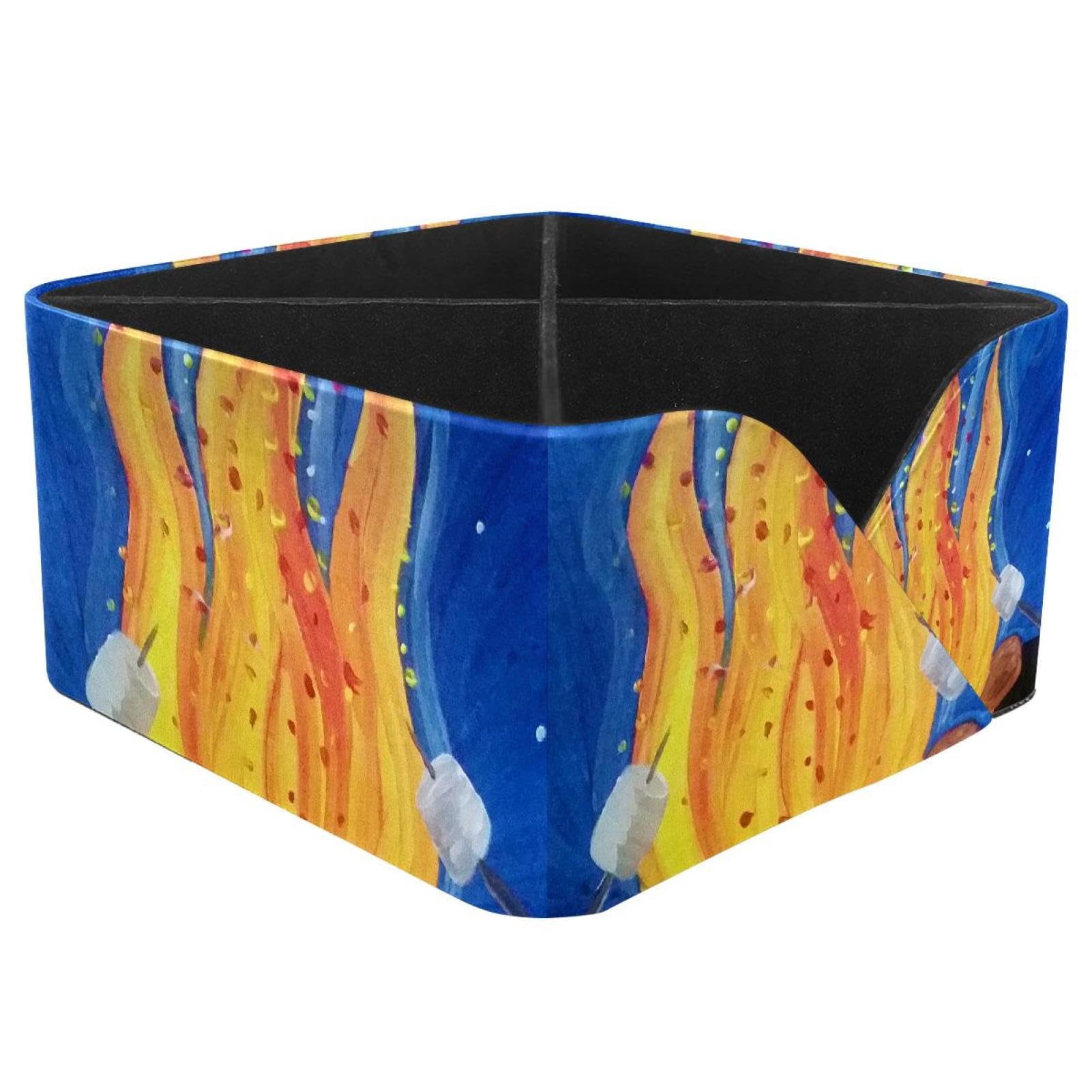 KengjuTesu Campfire Painting Desktop Organizer Pen Holder, Rectangular Pencil Cup for Office, Study and Makeup Stations