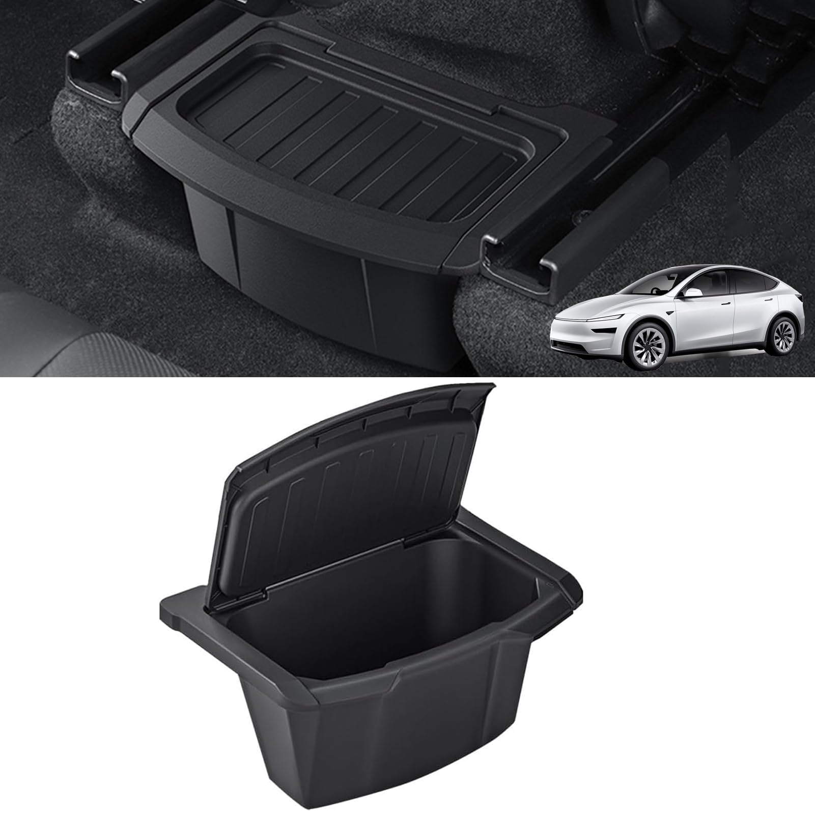 Caja de almacenamiento organizadora de consola trasera para Tesla Model Y Basurero 2025 2026 Modelo Y Juniper, accesorios debajo del asiento, cubo de basura con tapa antideslizante, asiento trasero