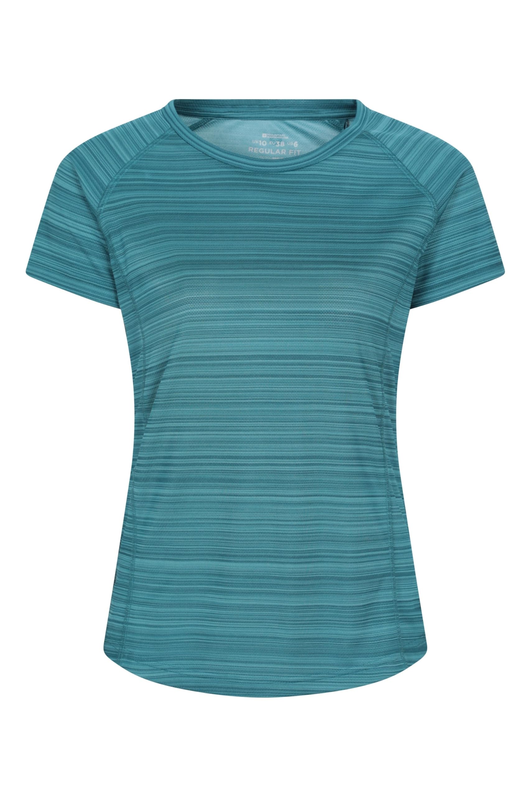 Mountain Warehouse Women's 'Endurance' Striped Short Sleeve T-Shirt Quick Dry Lightweight T-Shirt in Teal | Size: 18