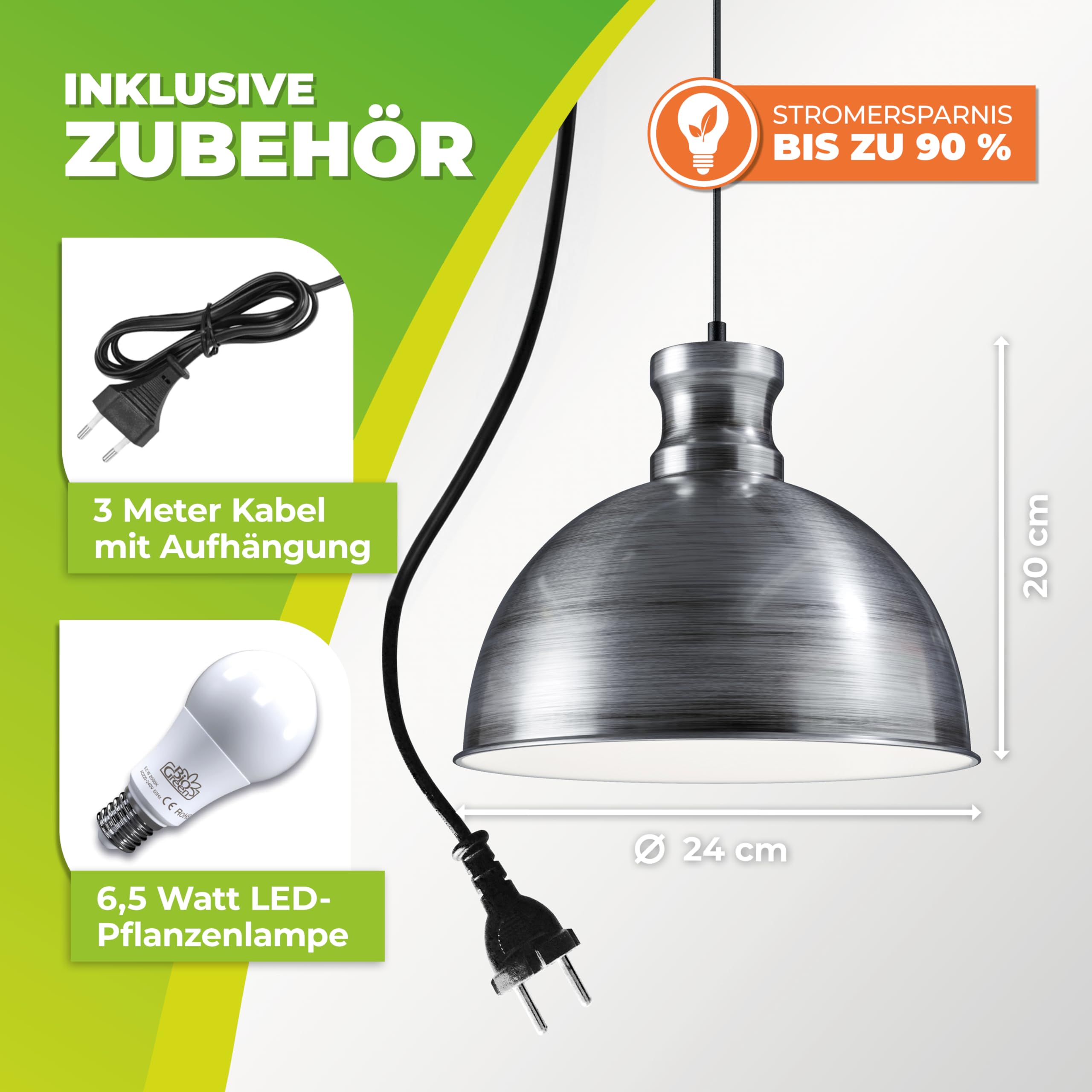 Bio Green Pflanzenleuchte FLORABOOSTER 500 - Zink | LED Vollspektrum | Maximales Wachstum | Gewächshauslampe | Grow Light für Gemüse- & Zimmerpflanzen