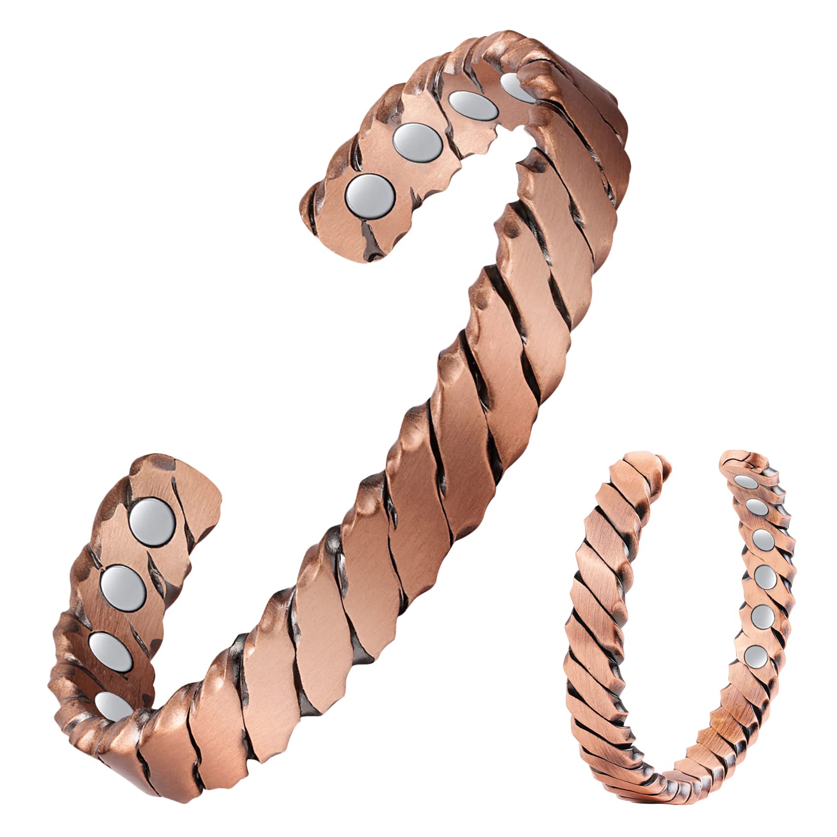 Feraco Copper Bracelets for Men 12X Strength Wide Pure Copper Magnetic Bracelet for Men with Neodymium Magnets Adjustable