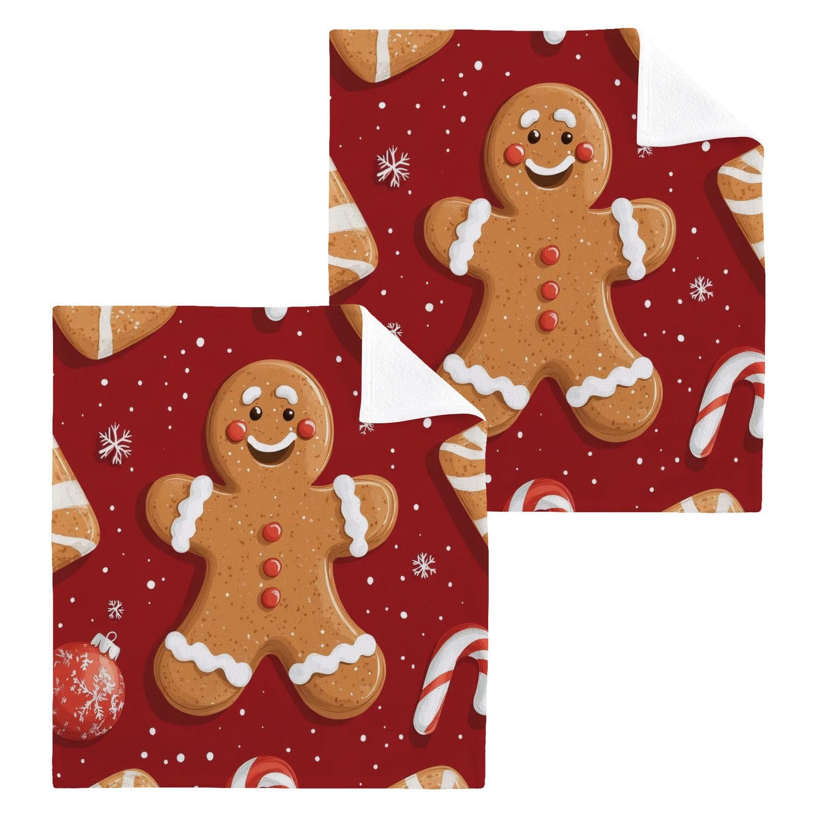 Flradish 4 Pack Christmas Gingerbread Pure Cotton Washcloths 12 x 12 Inch Reusable Absorbent Soft Cotton Face Towels Fingertip Towels Set for Gym Towels,Hotel and Spa