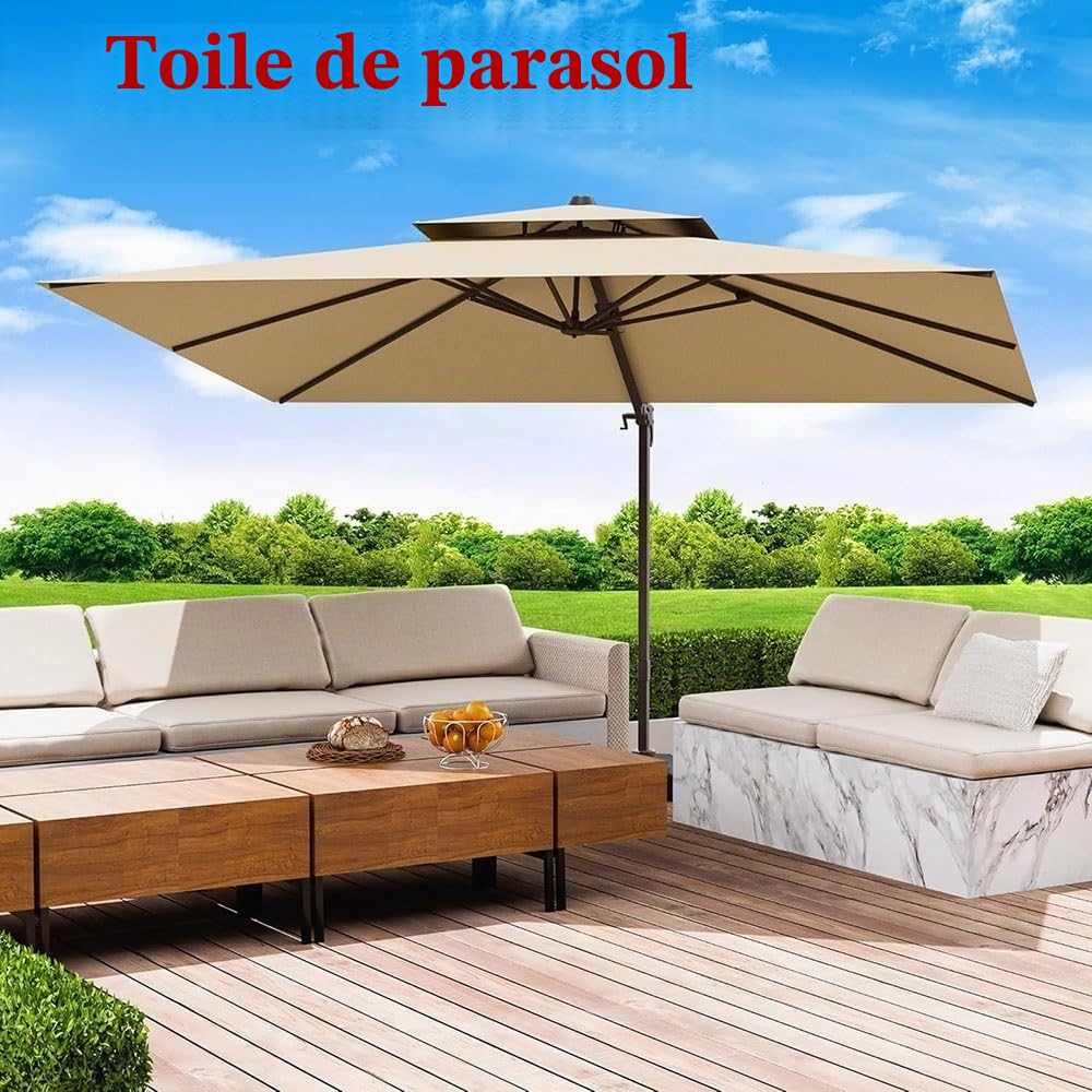 Toile De Rechange pour Parasol Rectangulaire 3 X 4 M - 8 Baleines, Toile De Parasol Déporté, Protection UV, Beige Double Face, Idéale pour La Piscine Et Le Jardin. Grey 3x4m(10' x 13') Double Top