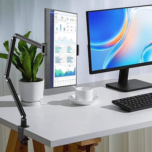 Miniatura 9 de Soporte de tablet para iPad, Kindle, soporte de monitor portátil de 15.6 pulgadas máximo, brazo plegable de montaje de tableta para iPad con base