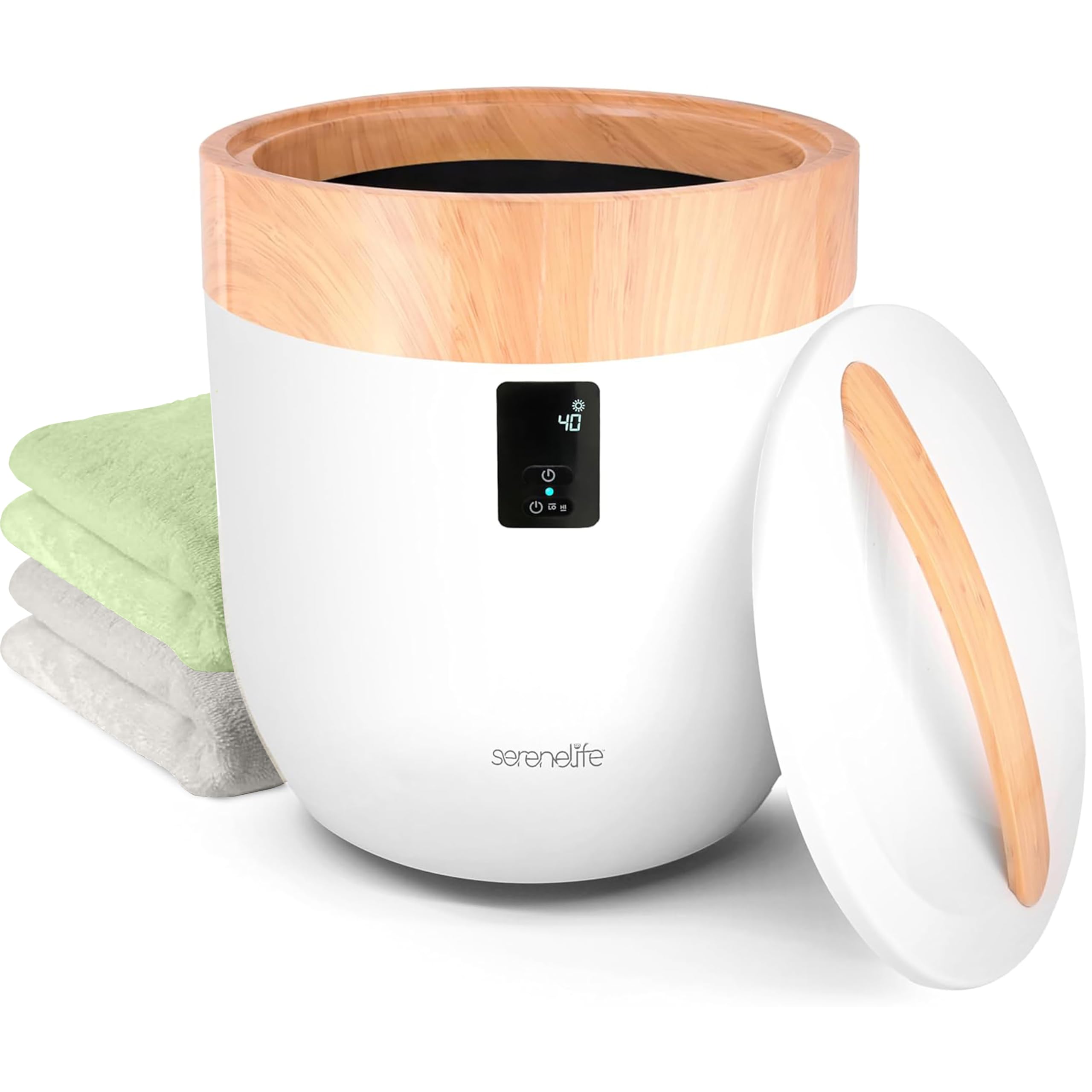 SereneLife Hot Towel Warmer Bucket - with Customized Fragrance for Spa and Bathroom, Luxury Heater, Auto Shut Off, Fits 1 Large Blanket, Bathrobe, PJs (Wood)