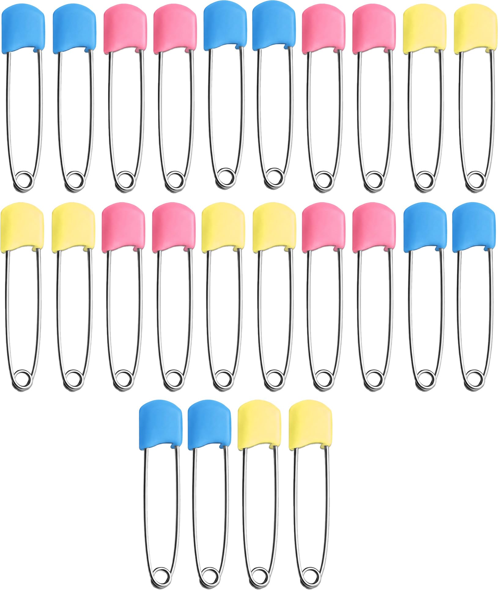 D.a.y. Republic White 24 Baby Nappy Safety Pins, 2.2 Inch Diaper Plastic Push-In Pins, 55Mm Durable Head Fasteners With Safety Lock Closures, Stainless Steel, Ideal For Terry Squares, Flat And Prefold Nappies (24 Pack)