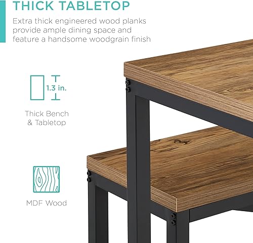 Miniatura 4 de Best Choice Products Juego de muebles de comedor de 3 piezas estilo banco de 45.5 pulgadas, comedor para 4 personas que ahorra espacio para cocina,