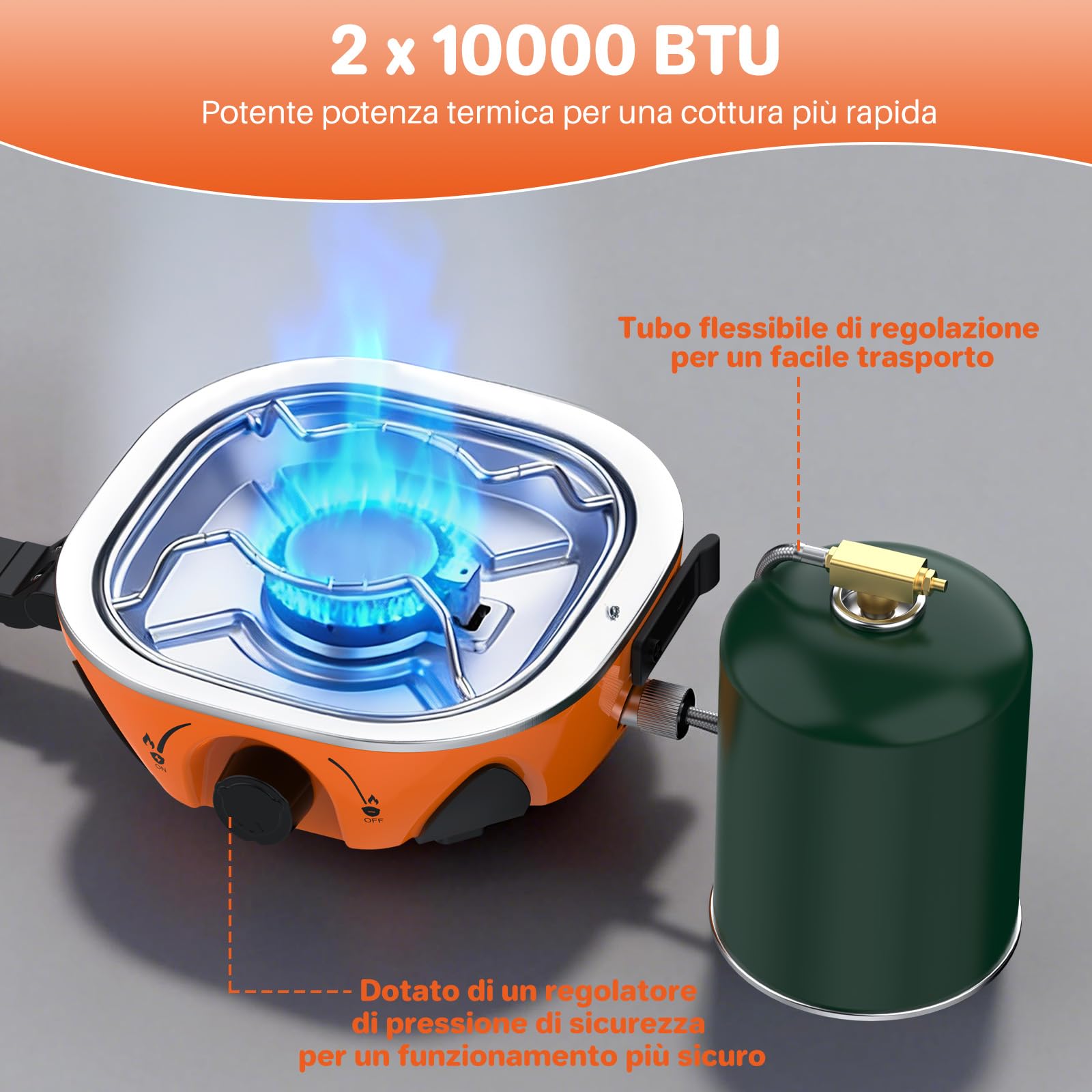 FUNYKICH Fornello da Campeggio a 2 Fuochi Pieghevole,2× 3Kw,Fornello da Campeggio,Fornello a Gas Portatile per Campeggio,Accensione Piezoelettrica,per Grill all’Aperto,con Borsa di Trasporto