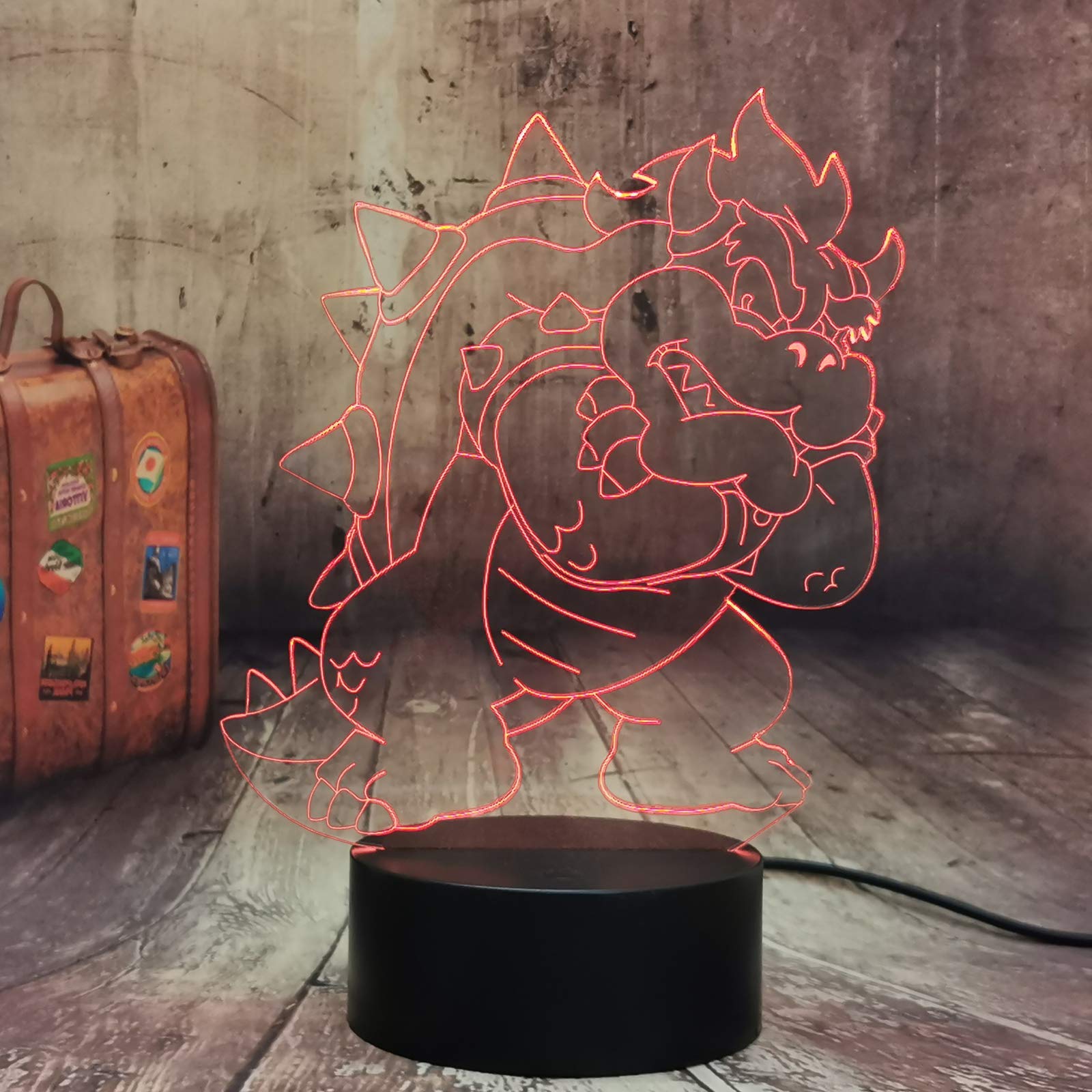 Bri-moryea Bowser Koopa 3D Illusion LED Night Light USB Touch Remote 7 Colors Changing Table Desk Lamp for Home Decoration Baby Sleeping Bedside Lampara Child Kids Best Toys(Koopa)