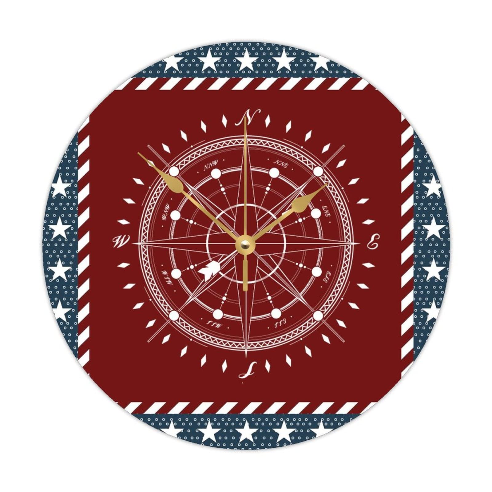 Horloge murale ronde en bois motif drapeau finition soignée 38cm