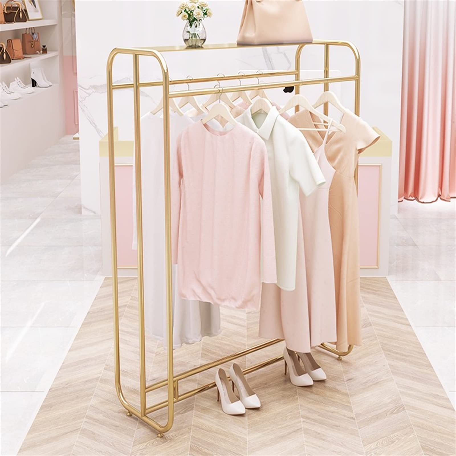 Amazon｜コートハンガー 衣料品店二重列中島ディスプレイラック婦人服