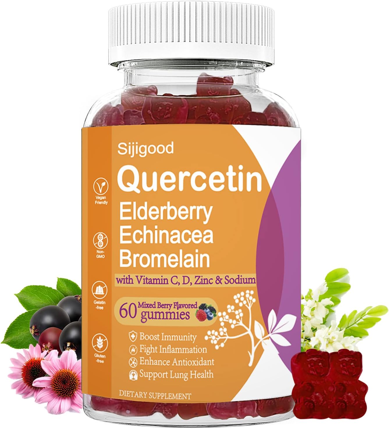 Quercetin Gummies with Elderberry Echinacea Bromelain, Vitamin C D Zinc