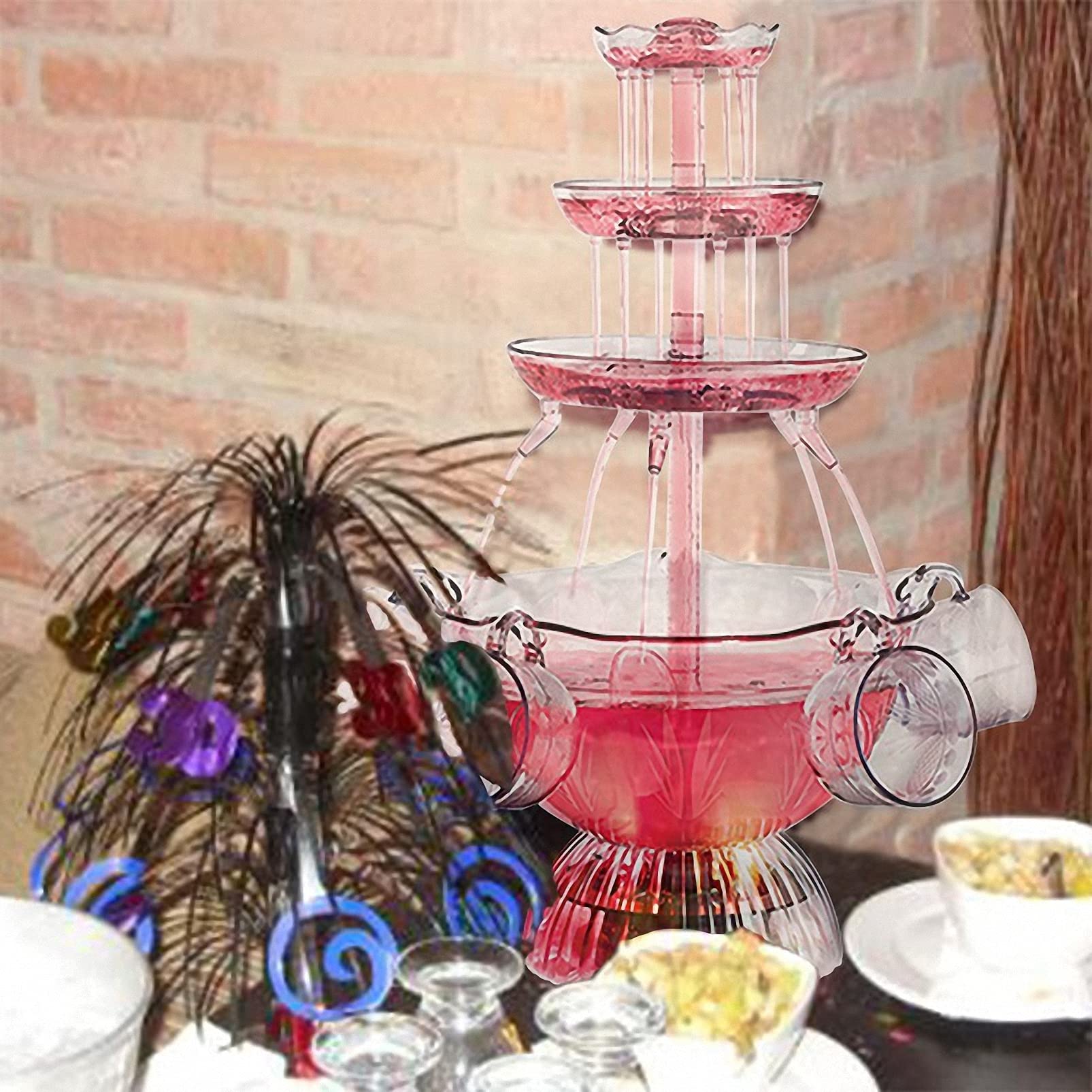 Fontaine de fête à 3 niveaux avec base éclairée par LED pour boissons à vin, idéale pour les fêtes et anniversaires de mariage