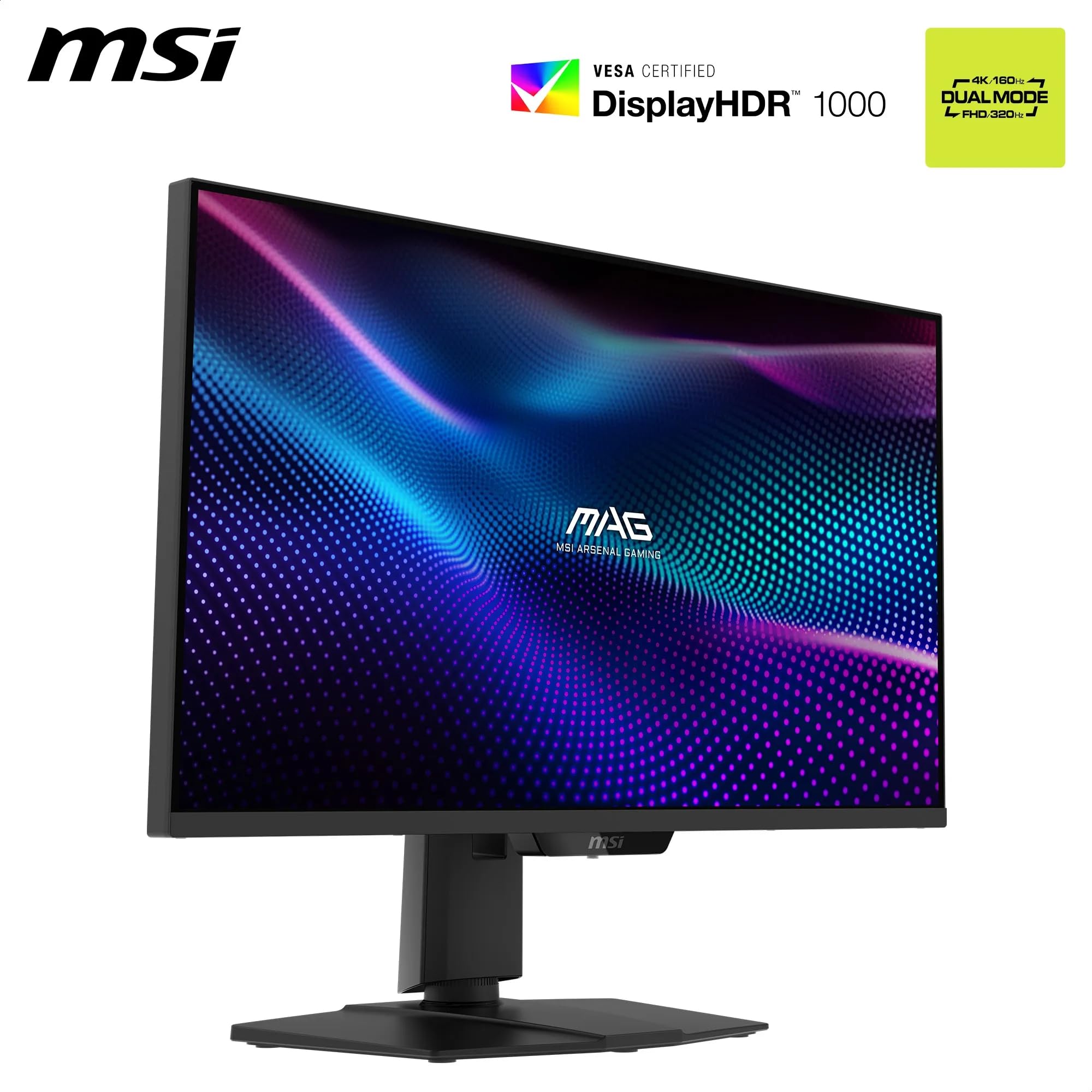 MSI MAG 274UPDF E16M Monitor Gaming 27" 4K UHD, pannello Rapid IPS 3840 x 2160, tempo di risposta 0,5 ms, DisplayHDR 1000, Mini-LED, Dual-Mode, HDMI 2.1, DP 1.4a, USB-C (15W PD)