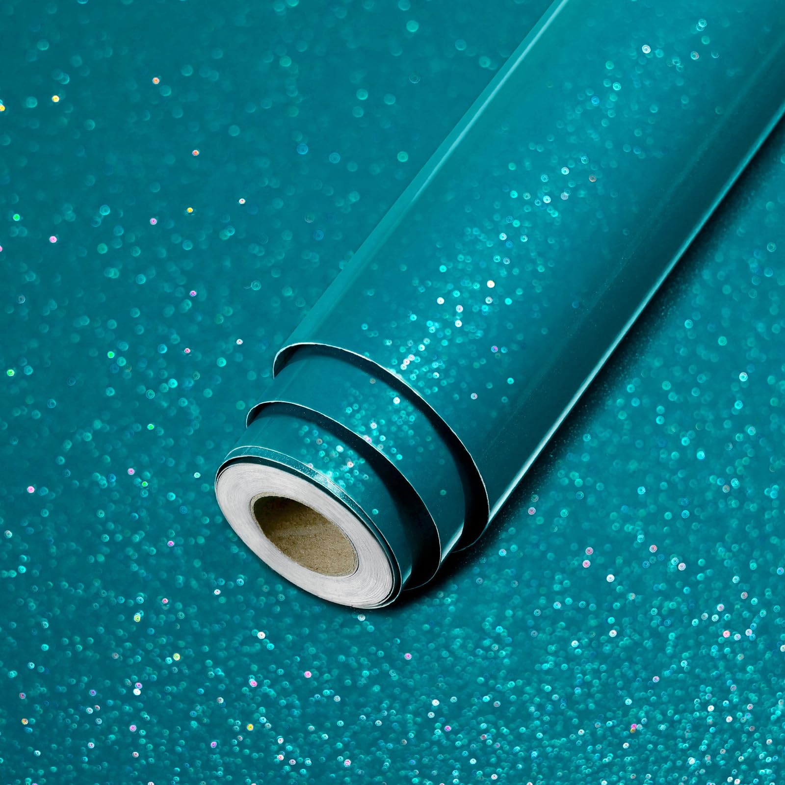 ReeyderArt Teal Glitter Contact Paper for Countertops Glossy Peel and Stick Wallpaper Waterproof Self Adhesive Vinyl Wrap for Cabinets Shelves Tables Closets and Walls 60 x 500 cm