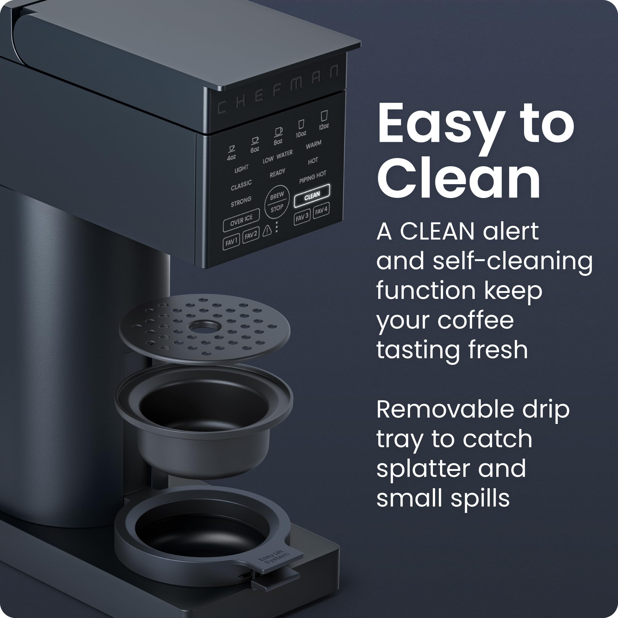 Chefman Caffeinator Single Serve Coffee Maker, Brew Kcups & Grounds, Drip Coffee Machine with Brew Strength Settings, Iced Coffee Function, 45 oz. Removable Water Reservoir