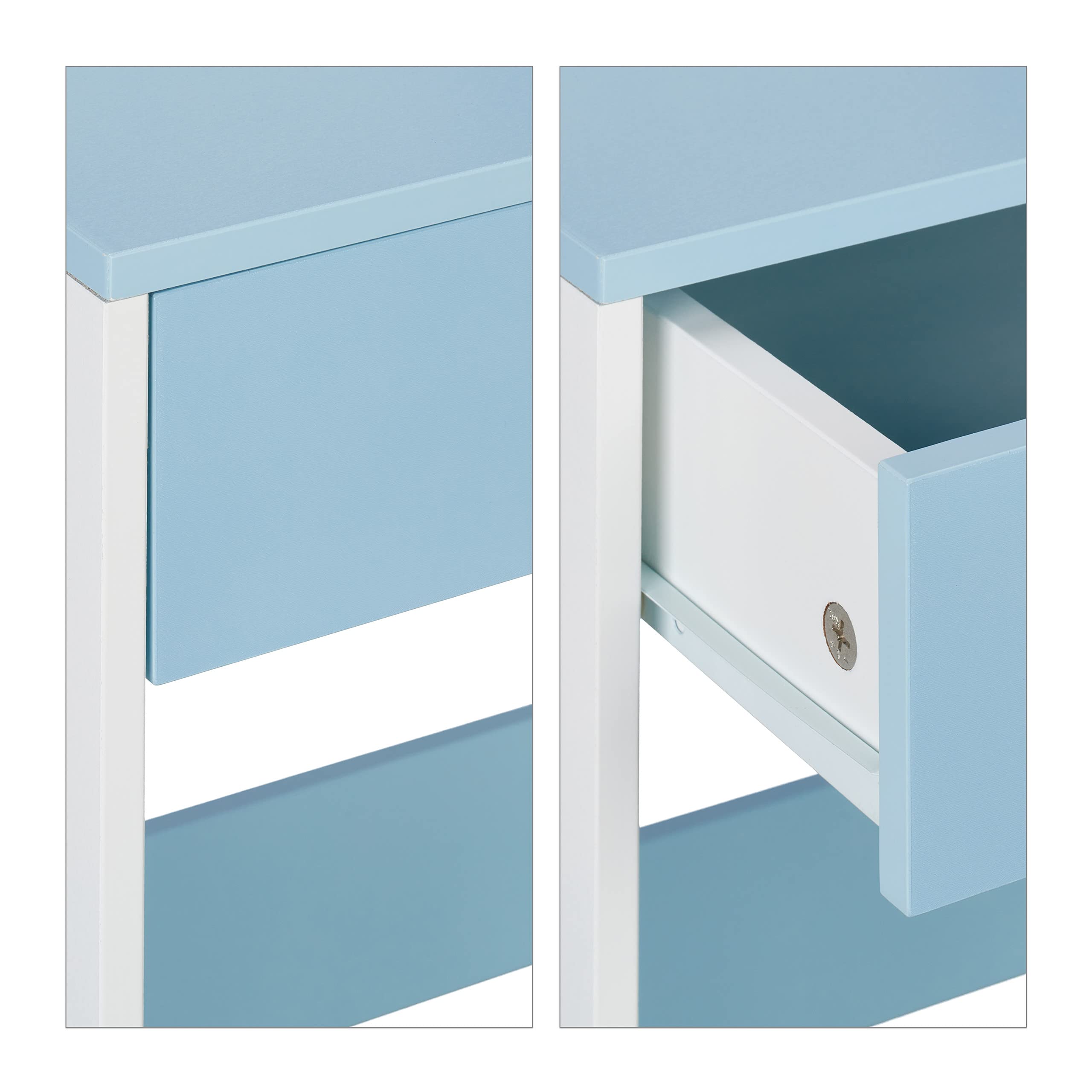 Relaxdays Scrivania e Sedia per Bambini, con Cassetto e 2 Ripiani Aperti, in MDF, Motivo Timone della Nave, Bianco Blu