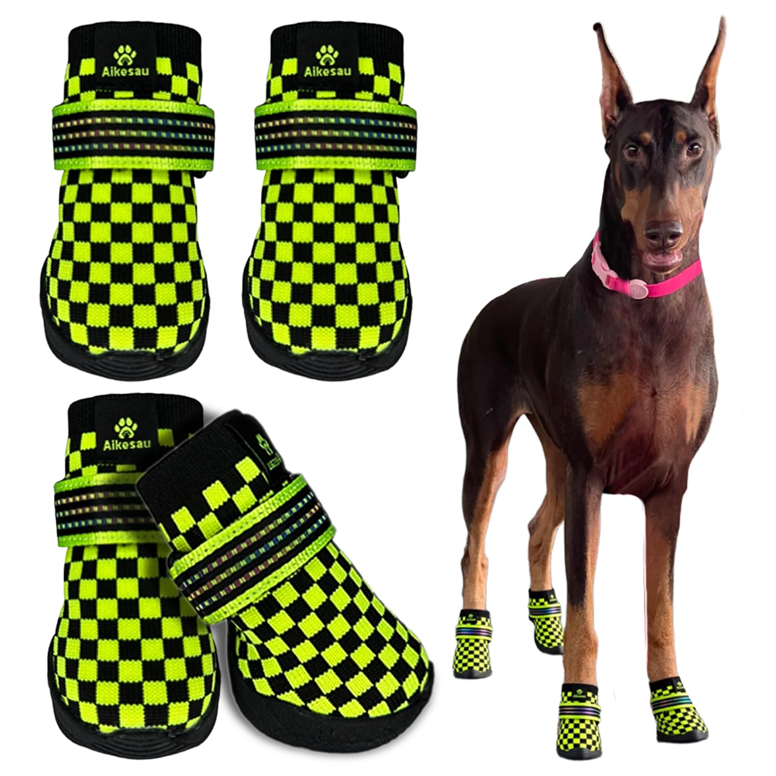 Lot de 4 chaussures pour animaux de compagnie adaptées pour les grands et petits chiens avec bandes réfléchissantes antidérapantes et respirantes, adaptées pour les bottes de chien en plein