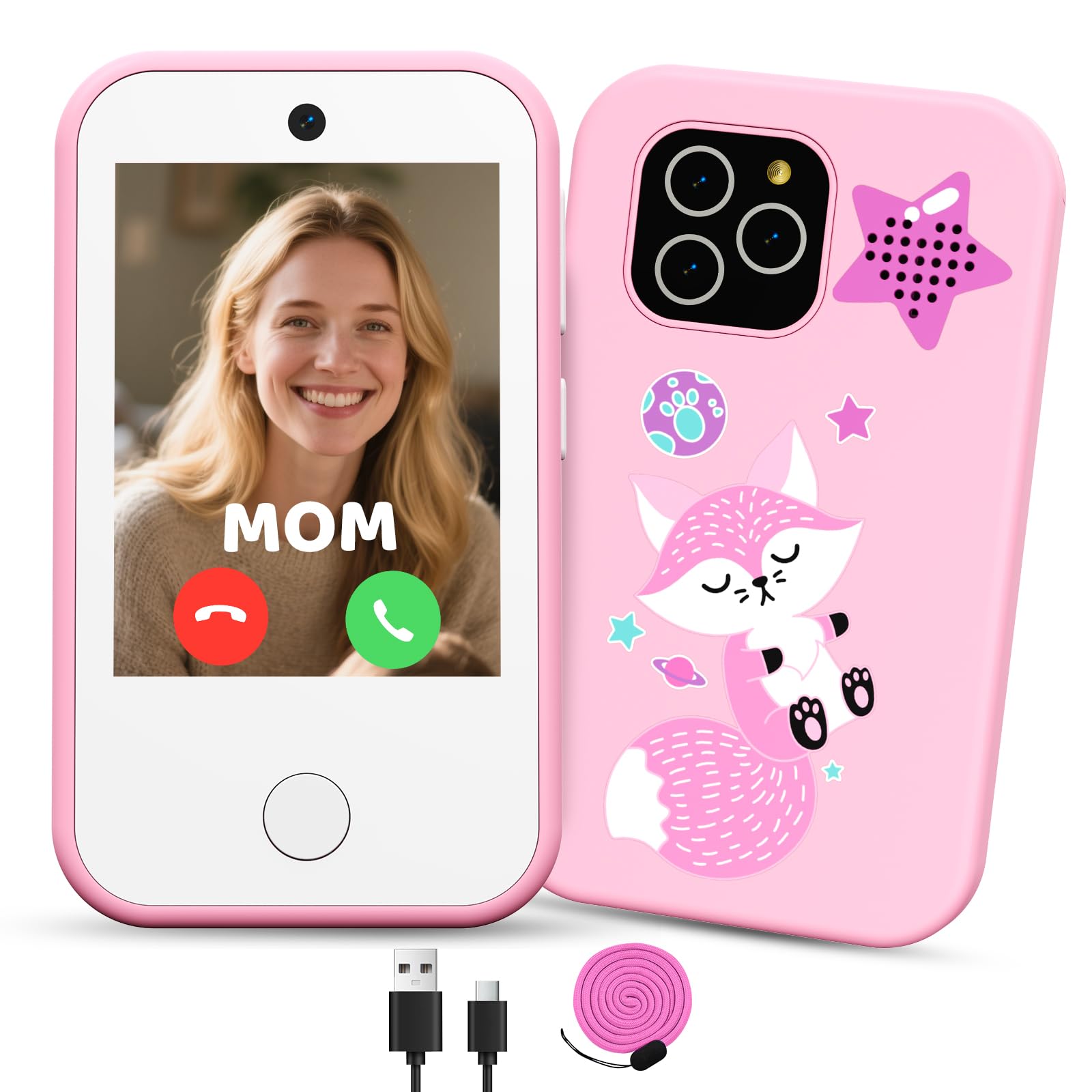 CHAKEYAKE Kids Phone, 4G Unlocked Kids Smart Phone with Dual Cameras, 2.8" HD Touchscreen, MP3 Player, Torch, Mini Phones with Learning Games, Gift for Boys And Girls Aged 3-12