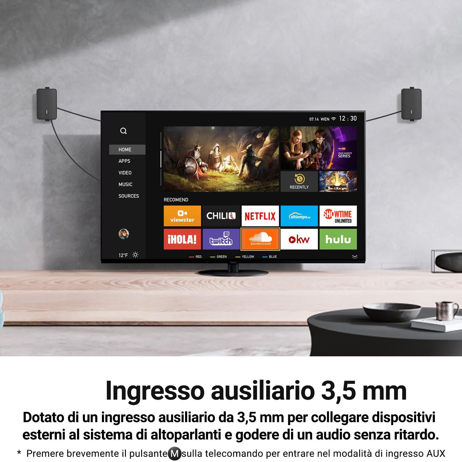 Inwa Altoparlante Bluetooth, Altoparlante con supporto a parete attivo e passivo, impermeabile, set audio stereo wireless con ingresso Aux, sistema audio adatto per gazebo (coppia, potenza di picco