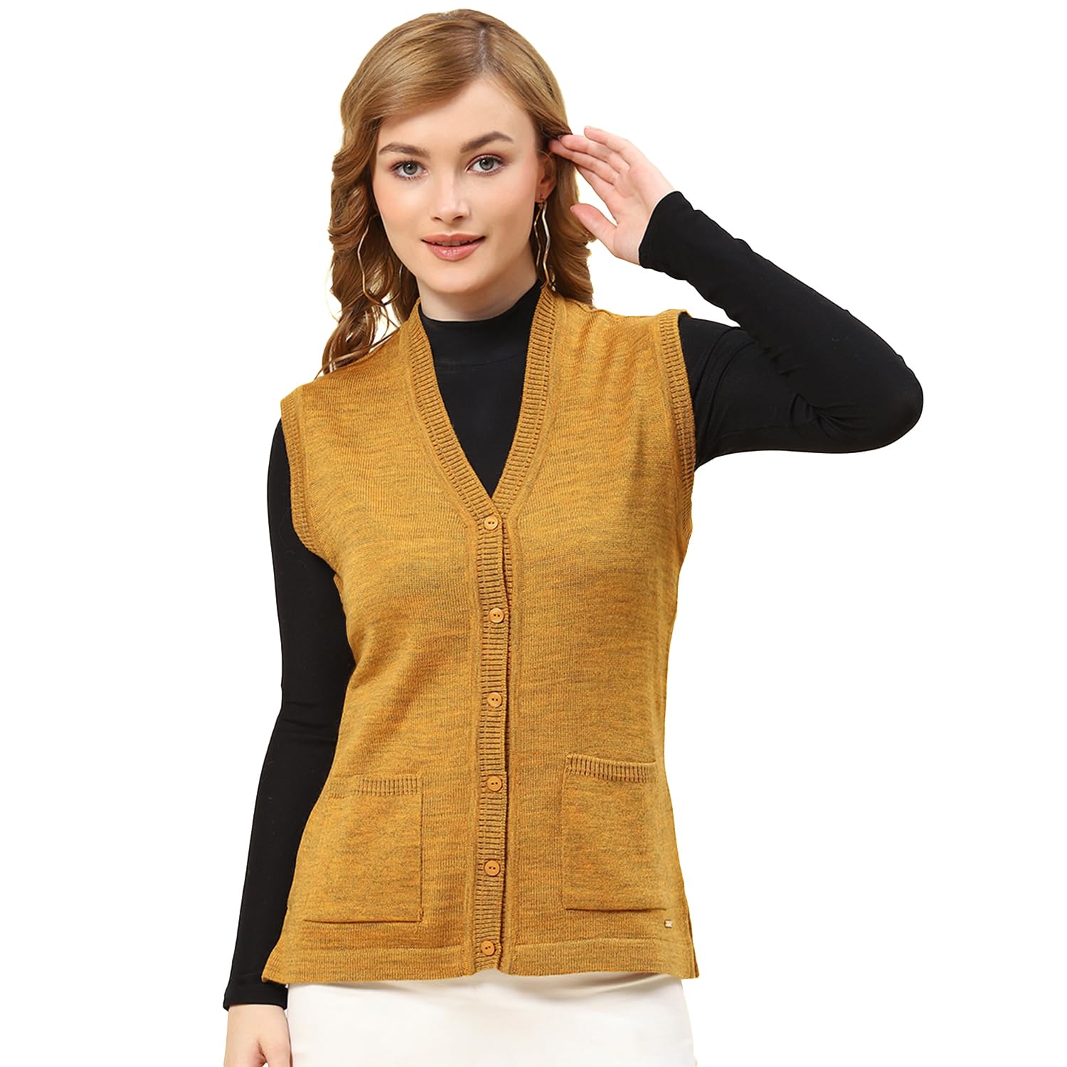 Womens Solid V Neck Sleeveless Cardigan (1240718SL)