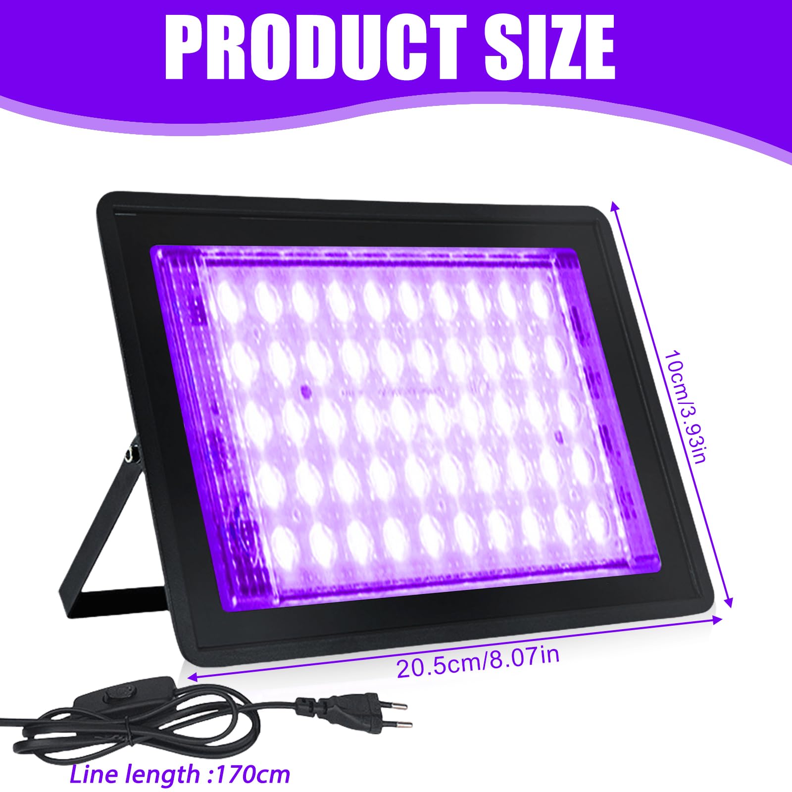 Set di 2 faretti LED a luce nera 50 W IP66 impermeabili con 50 perle di lampada a luce nera UV con presa per discoteca, festa luminosa, decorazione di Halloween, illuminazione di scena, accessori per