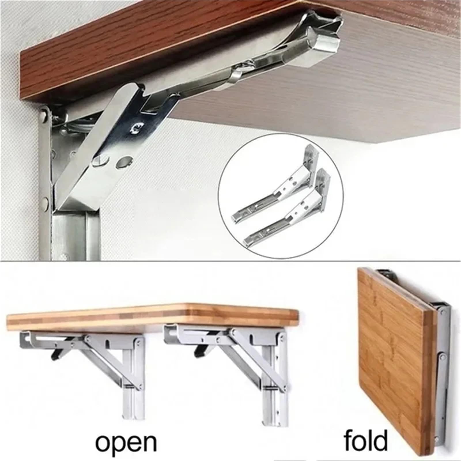 Escuadras Metalicas Estante de mesa de banco de pared ajustable con soporte pesado y ángulo plegable triangular de 2 piezas(Stainless 12inch)