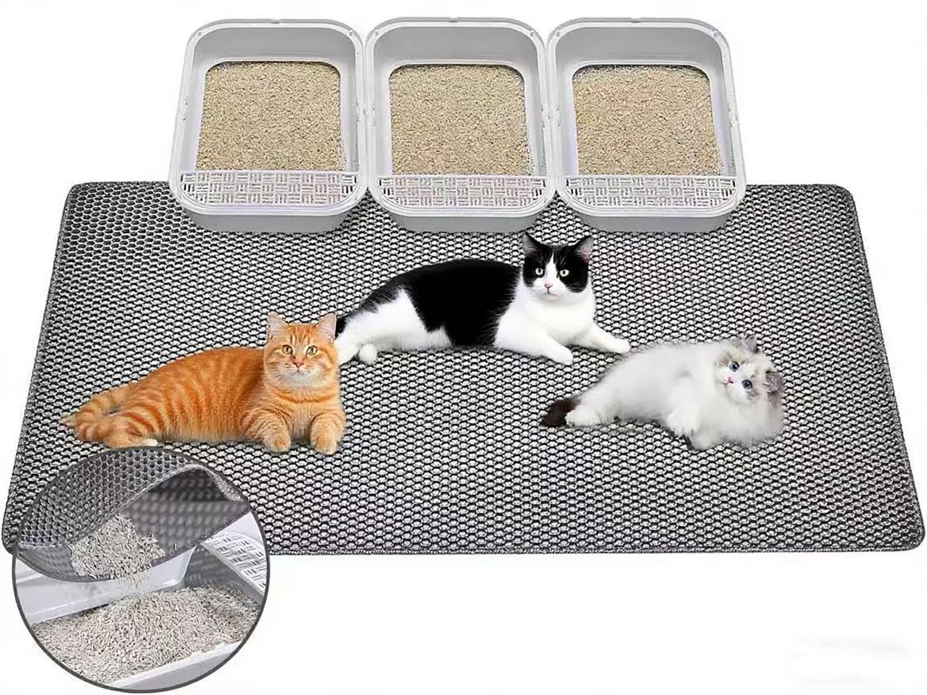 FURLINGDA Large Cat Litter Mat, 46x28 Inches Extra Large Double Layer Honeycomb Cat Litter Trapping Mat, Non Slip Waterproof Urine Proof Mat, Scratch Resistant Durable Litter Rug