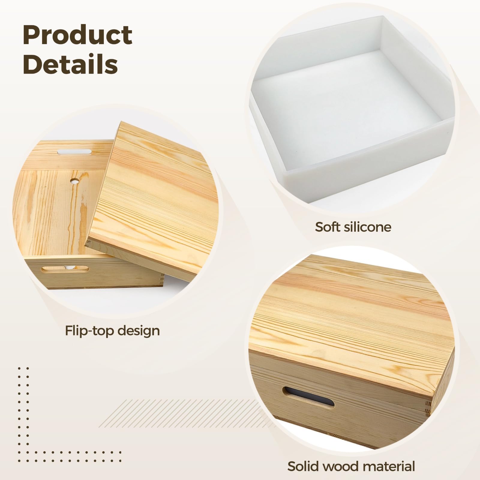 Grande stampo per sapone in silicone da 8000 ml / 270 fl oz con scatola di legno, stampo quadrato per la produzione di sapone, 13.39 in / 34 cm, forniture per sapone per le mani fai da te