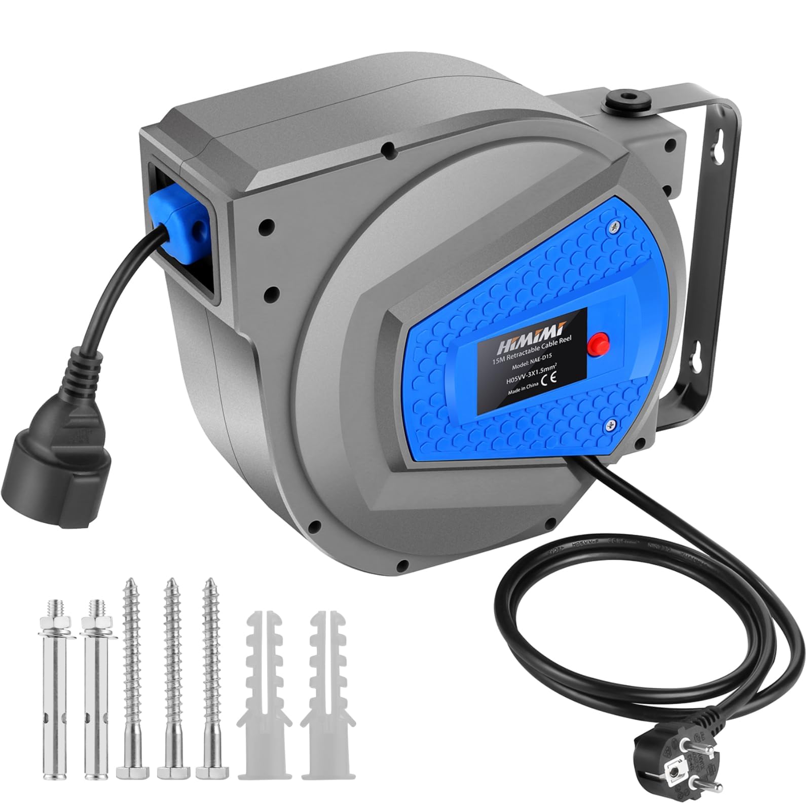 Himimi Avvolgicavo automatico 15 m + 1 m | 180° montaggio a parete | Automatic Cable Reel 1500 W ~ 3000 W | Adatto per esterni, garage, campeggio, protezione da sovraccarico