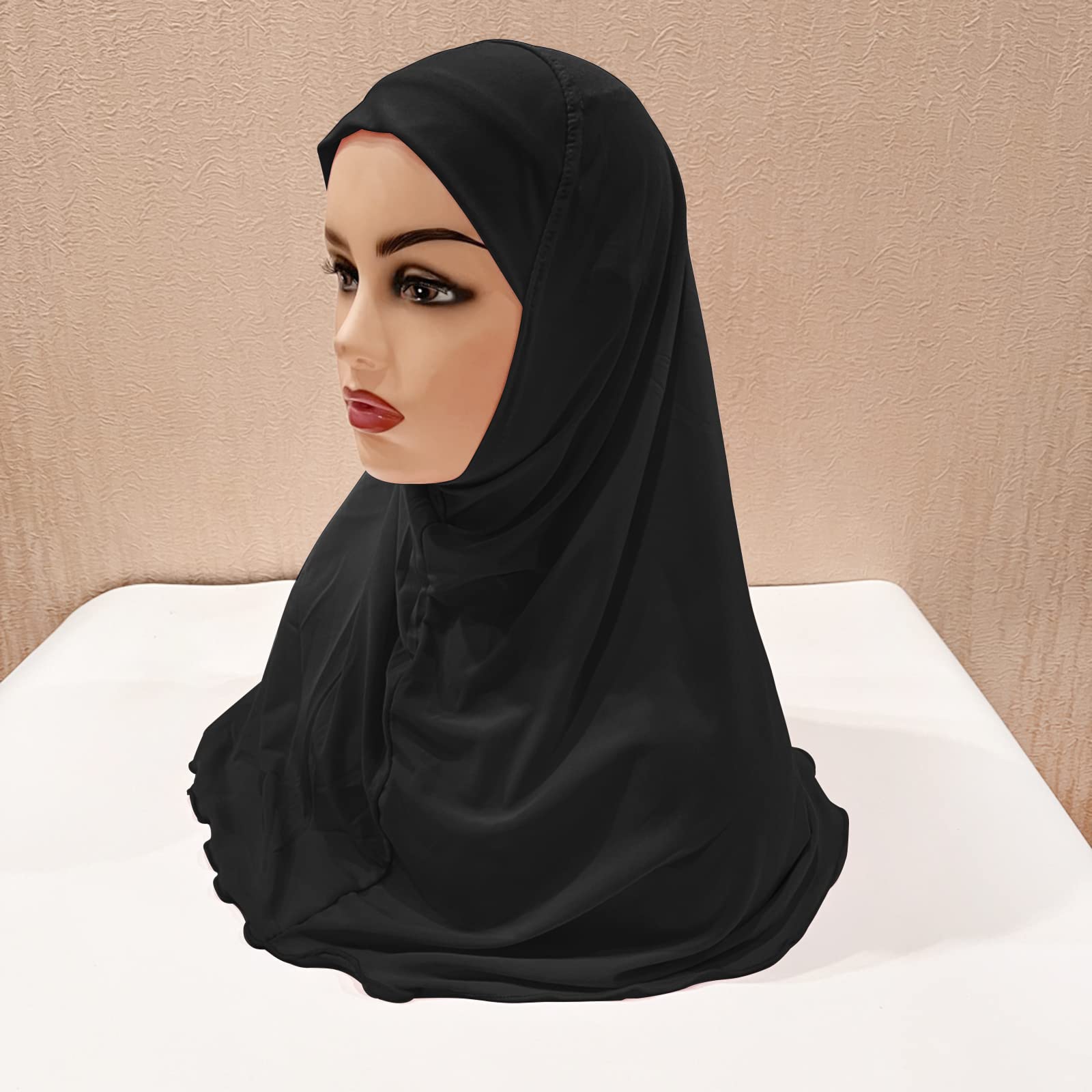 BXT Girls Hijab Muslim Kid Scarf Headwear Islamic Arab Headscarf Anti-UV Solid Color Shawls Neck Wrap Turban for 2-7 Years