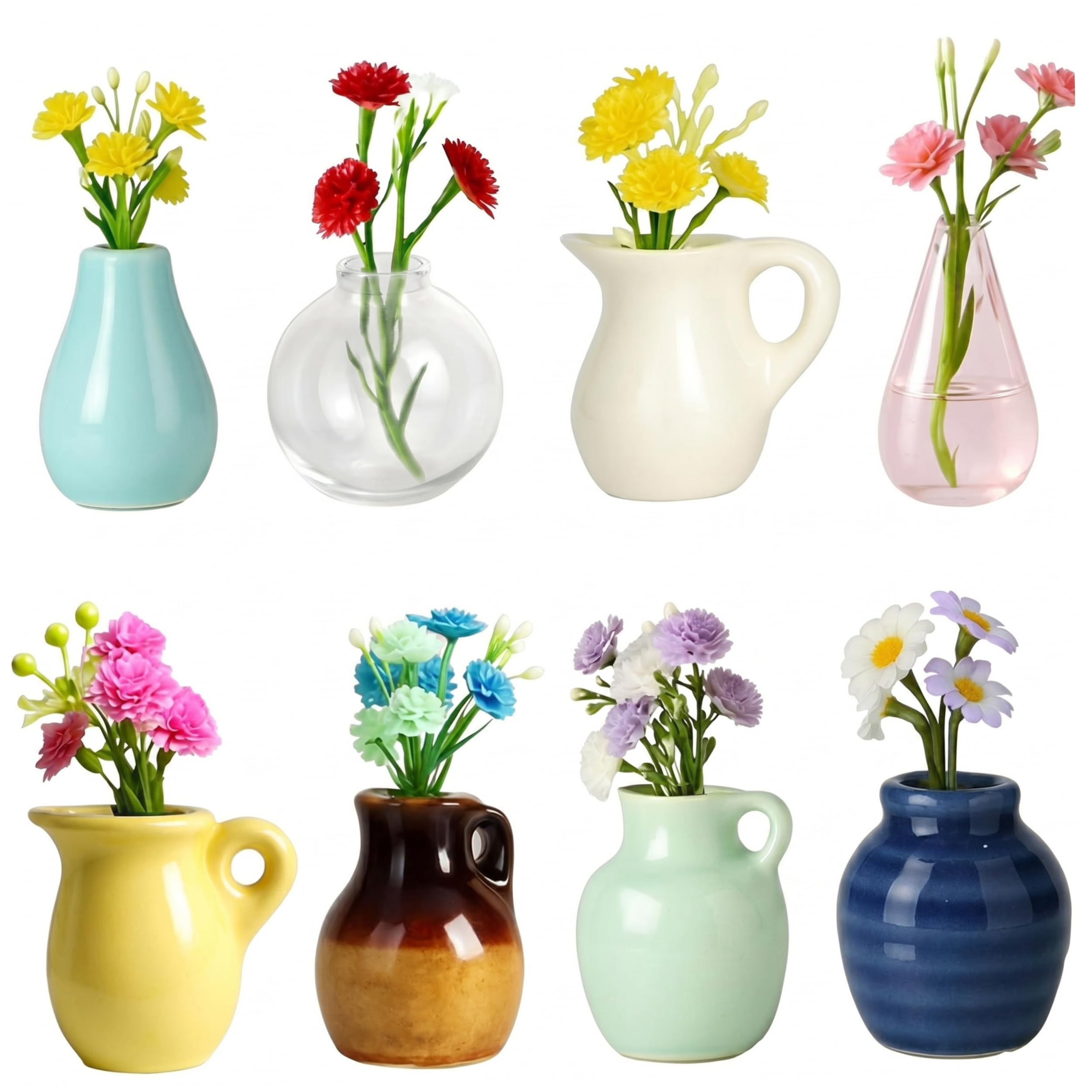 Goutdori Mini Vase Magnets for Fridge 8 Pack Bud Vases Refrigerator Magnets with Flowers Cute Decorative Random Colors