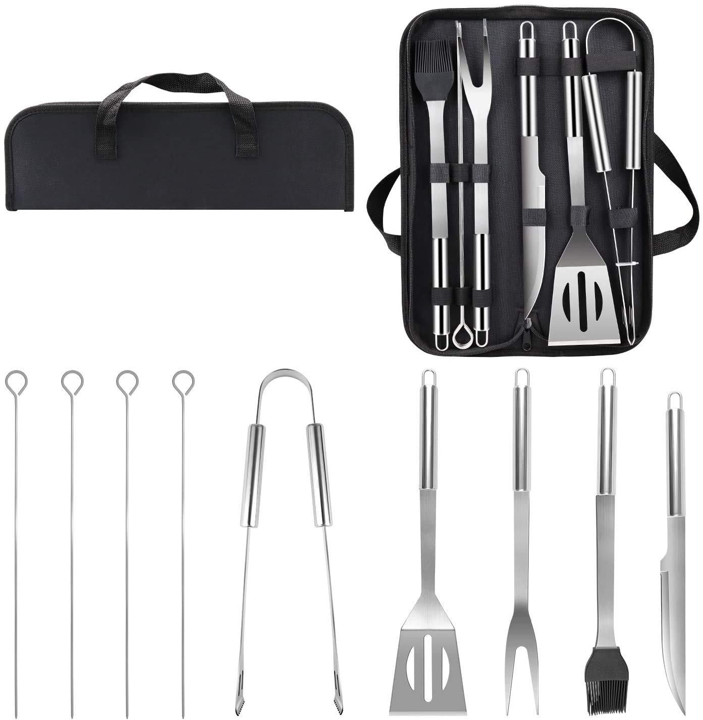 Kanon Heavy Duty Stainless Steel BBQ Tool Set Grill Accessories with Nylon Carrying Bag for Camping Backyard Outdoor Cooking Grilling Party (9 Pcs)