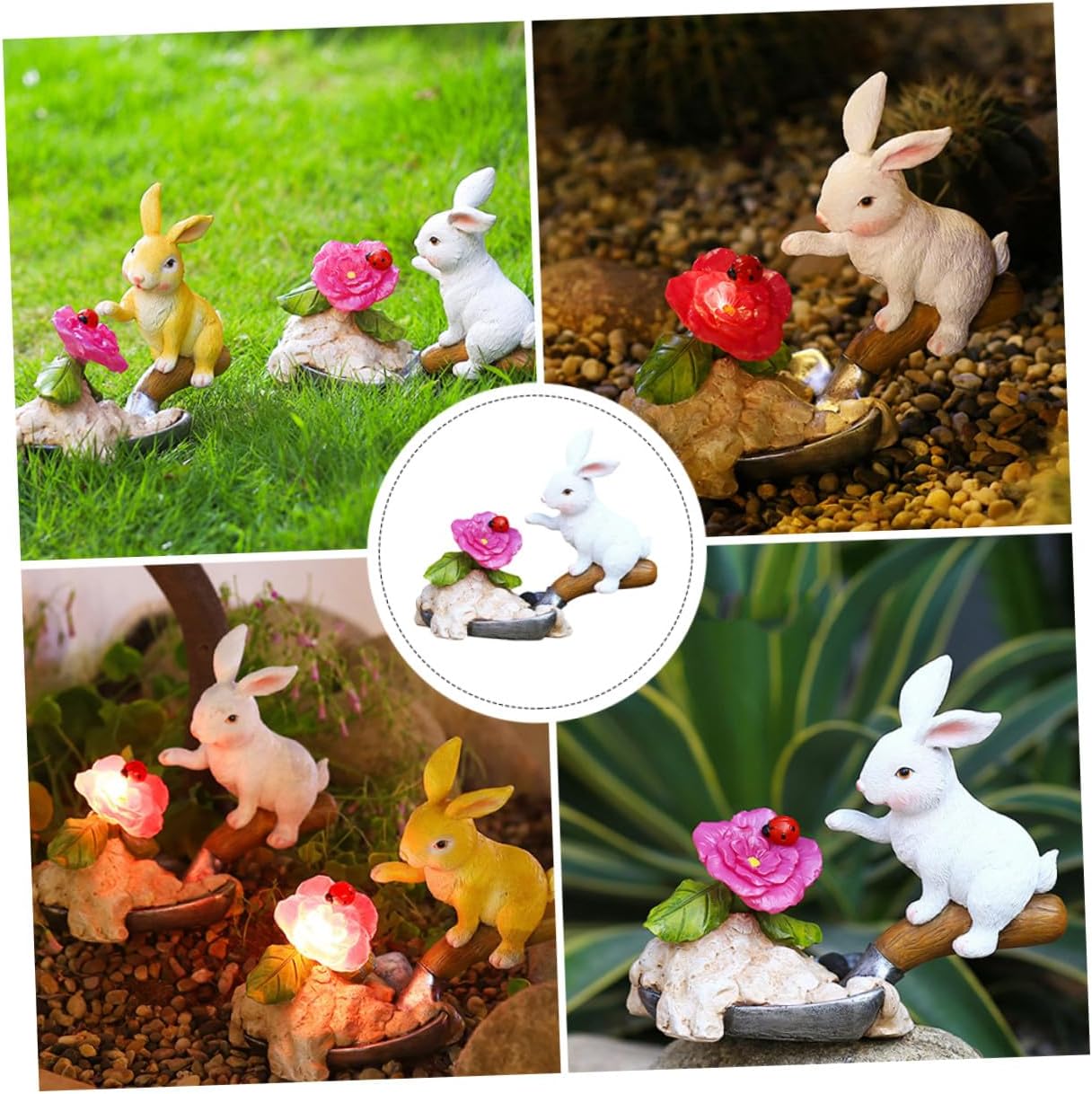 TIDTALEO Outdoor Solar Rabbit Lamp Garden Decor Resin Figurine Light for Patio Lawn Yard White Sitting Bunny Statue Night Light