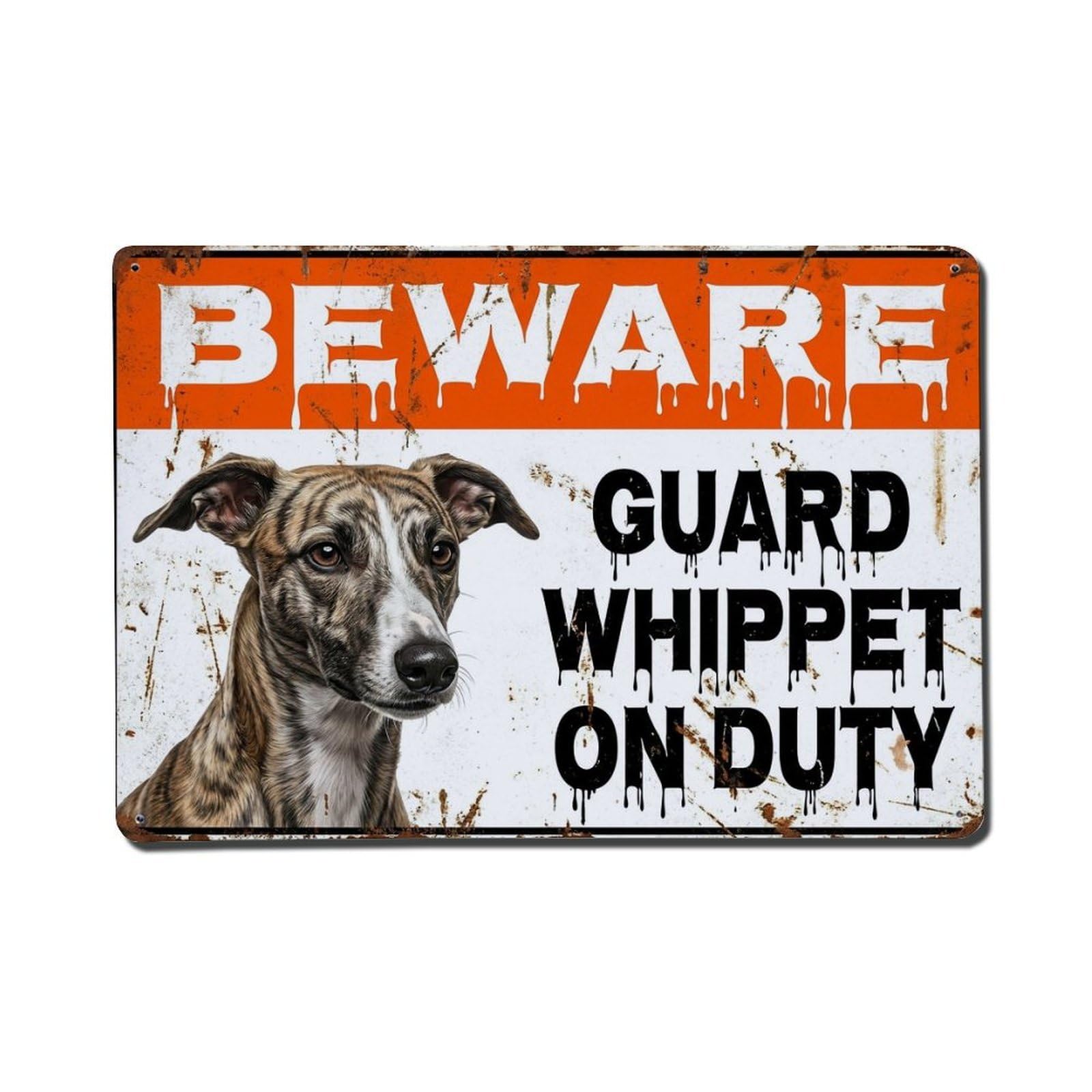 Vintage Funny Whippet Guard Beware of Dog Stairway Metal Tin Sign