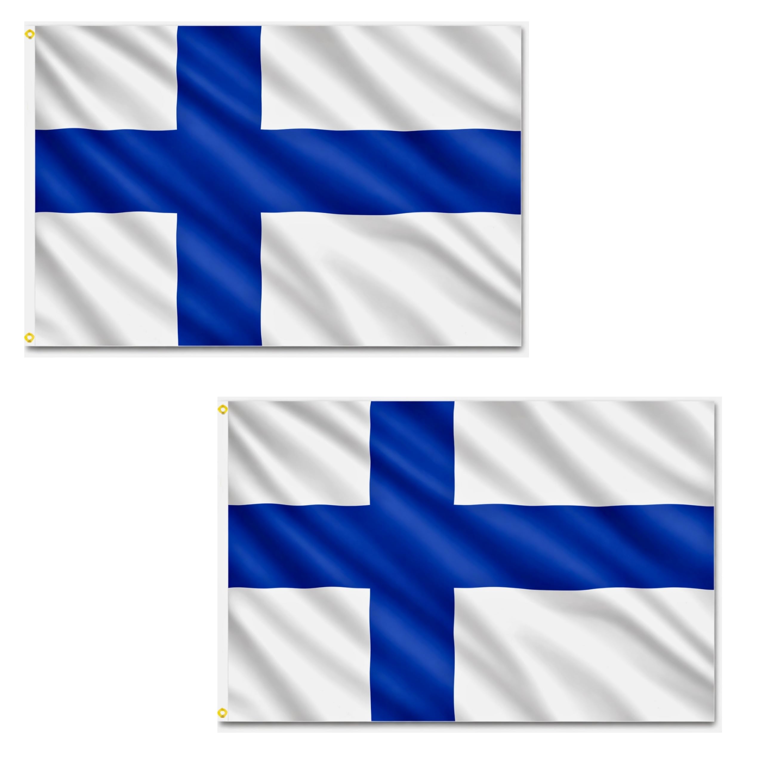 2 Pcs Finland Flag 5ft x 3ft with Brass Eyelets Polyester Finnish Flag Banner for Eurovision Parties, National Celebrations, Home & Garden Display
