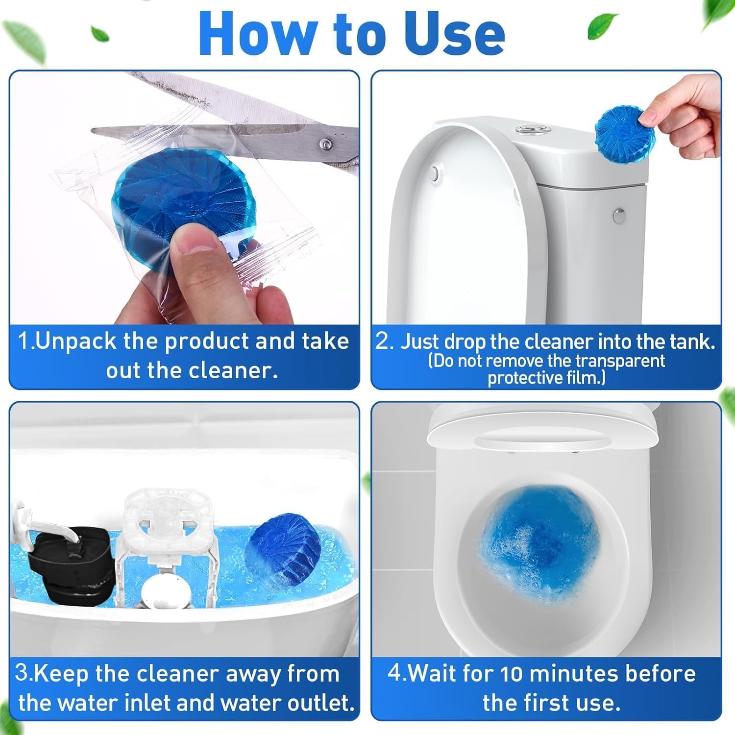 Falshruti Toilet cleaner tablet/Automatic Toilet Bowl Cleaner Tablets Stain Remover Bathroom Flush Tank Blue Tab Tablet 3