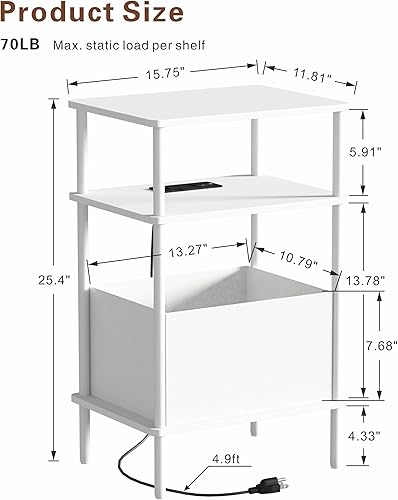 Miniatura 3 de Mesa auxiliar pequeña con estación de carga, mesa auxiliar para espacios pequeños, mesita de noche delgada con tomacorriente, sofá junto a la mesa,