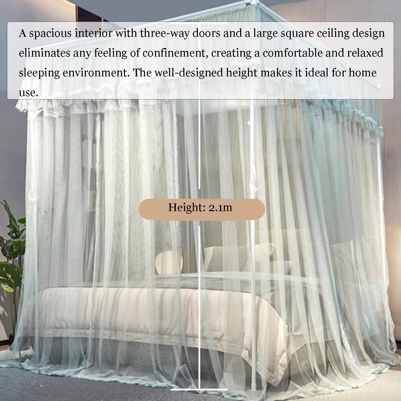Generico Zanzariera a baldacchino Beige con Volant per Letto, Design Aperto su 3 Lati, tendaggi per Camera da Letto, L 78,7" x A 59,1", Elegante Protezione dagli Insetti e Decorazione