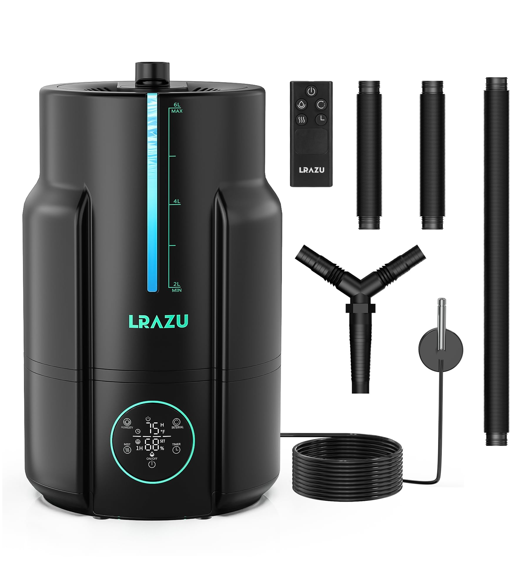 Photo 1 of LRAZU 6L/1.6 Gal Reptile Fogger Humidifier, Misting System for Reptiles with Extendable Targeting Hose, 400 mL/h Plants Humidifier with Precise Temp & Humidity Probe for Grow Tent, Greenhouse, Growers