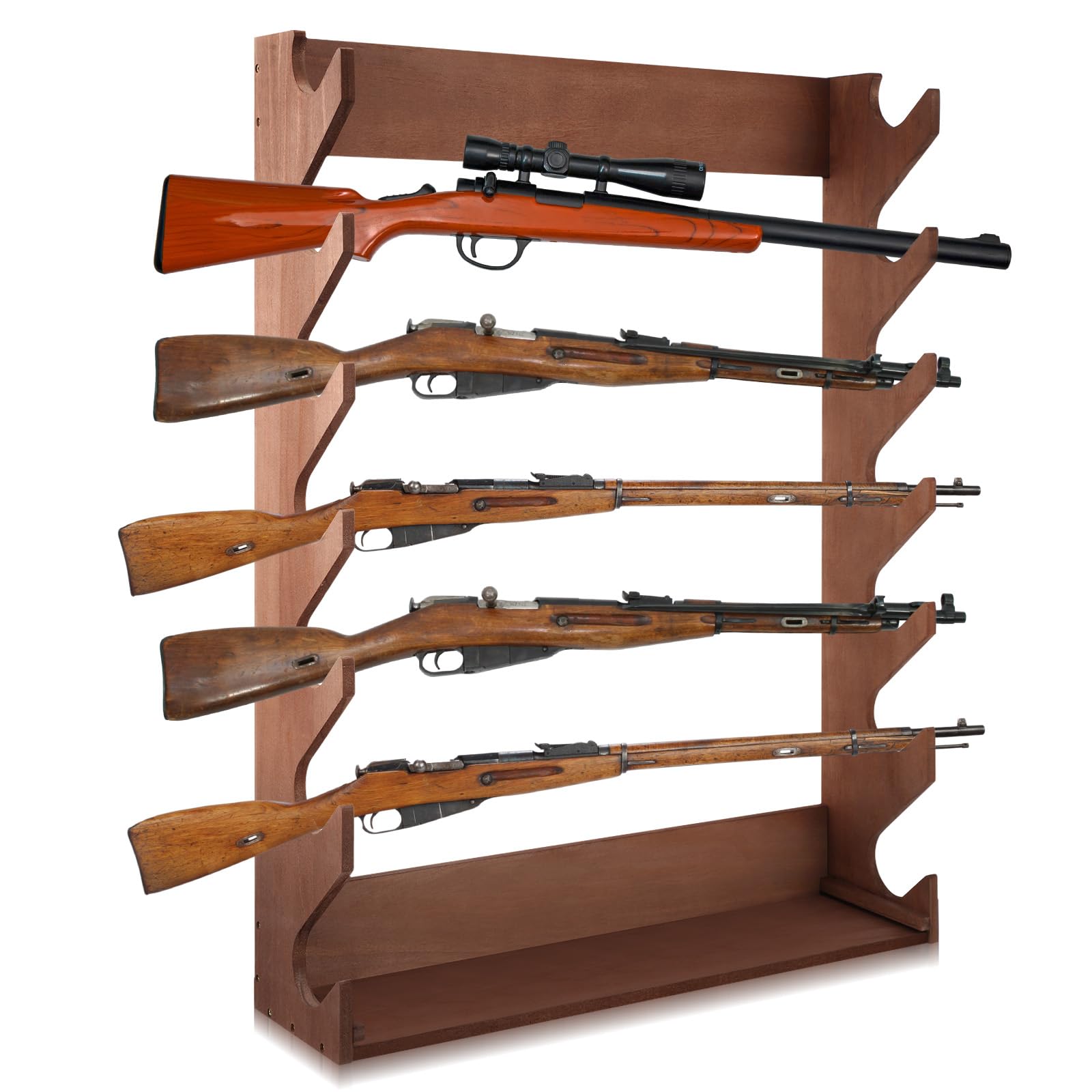 Photo 1 of [MISSING PIECES] Doublefill  Rack Storage Wooden Gun Rack Display Stand Wall Mount Indoor Holder for up to 7 Rifles or Shotguns Heavy Duty Wall Storage Display Rifle(Walnut Color)