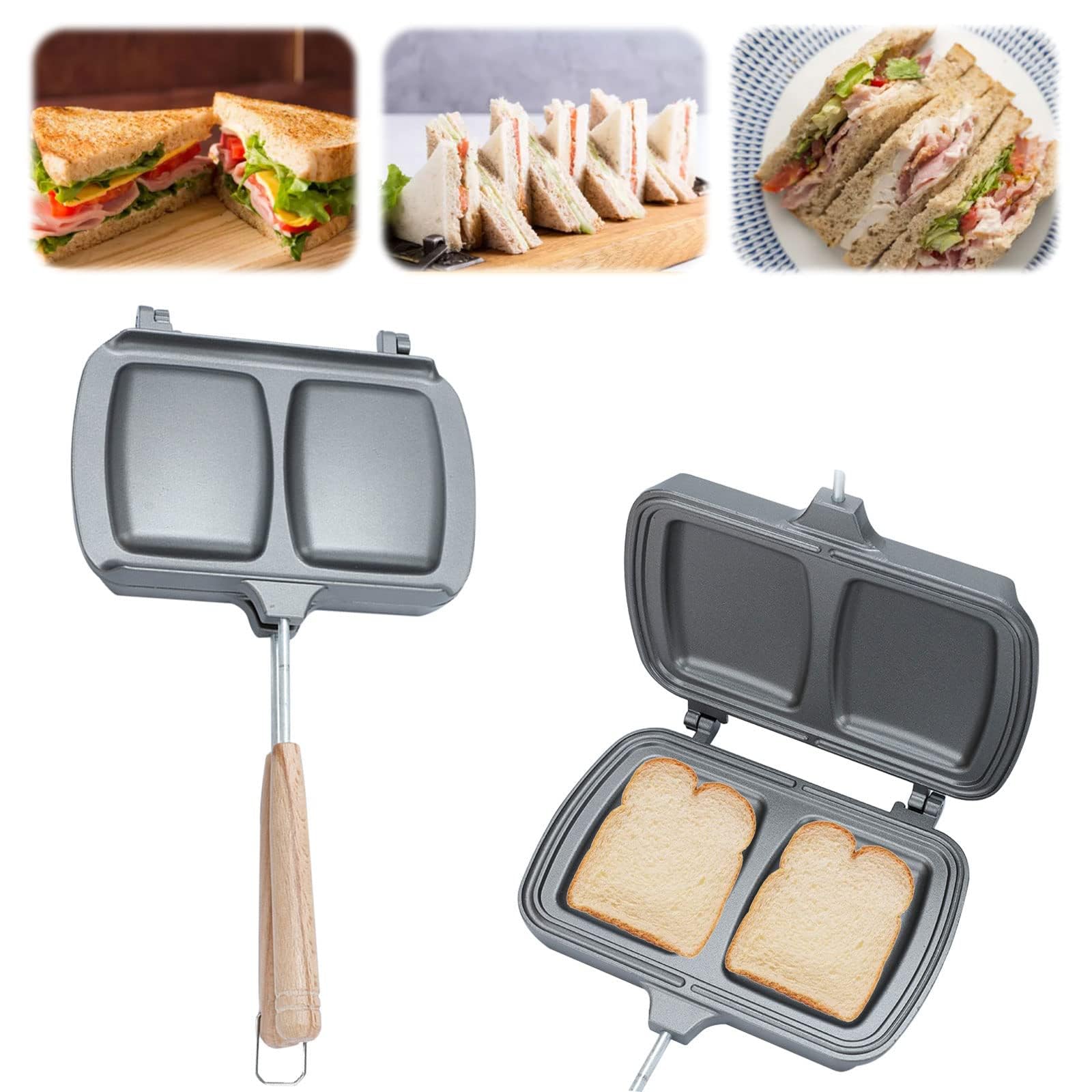 MAKINGTEC Sandwich Maker, Double-Sided Sandwich Baking Pan, Grilled Cheese Maker, Non Stick Frying Pan, Removable Handle, Flip Grill Pan, Sandwich Baking Tray for Breakfast Pancakes, Omelets and Toast