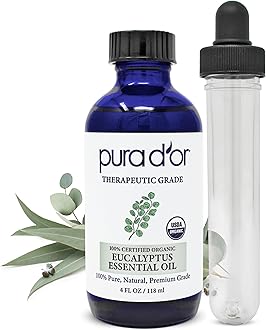 Organic Eucalyptus Essential Oil (4oz with Glass Dropper) 100% Pure & Natural Therapeutic Grade for Hair, Body, Skin, Aromatherapy Diffuser, Relaxation, Massage, Home, DIY Soap