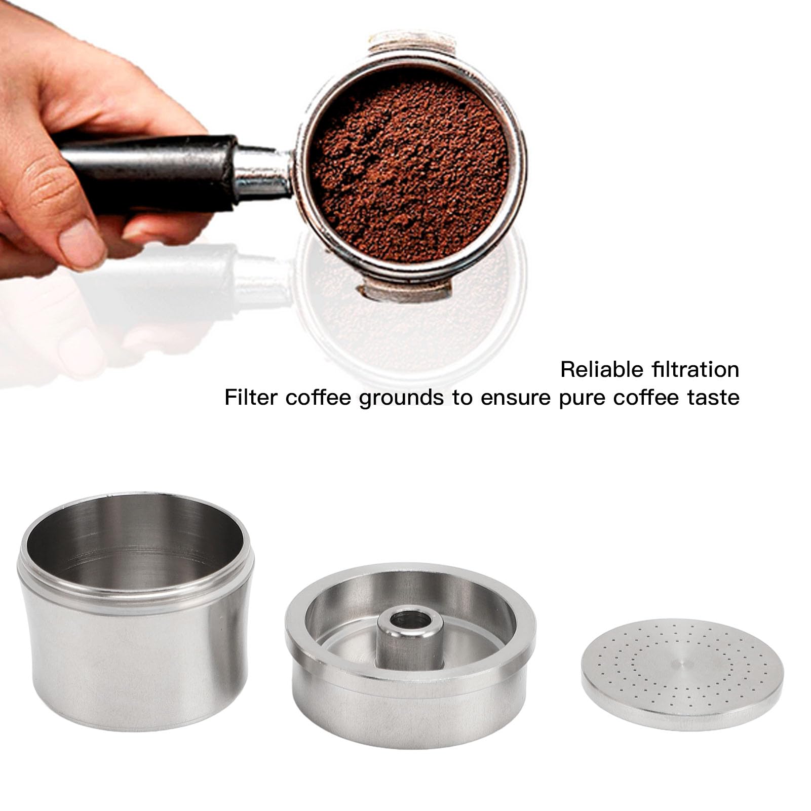 Hidyliu Cápsula de Café Recargable Cápsulas de Filtro de Acero Inoxidable para Cafeteras Caseras 2 Unidades (2 tazas + cuchara para brocha + martillo para)