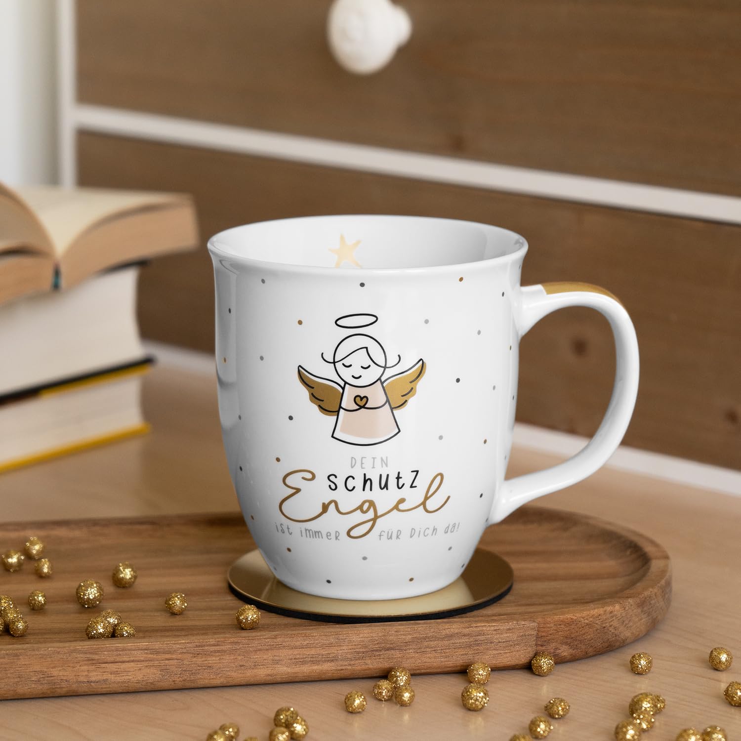 GRUSS & CO Tasse Dein Schutzengel | Sprüche-Tasse, Porzellan, Kaffetasse mit Spruch, 40 cl | Geschenk, Glücksbringer, Silvester | 74412 (Packung mit 4)