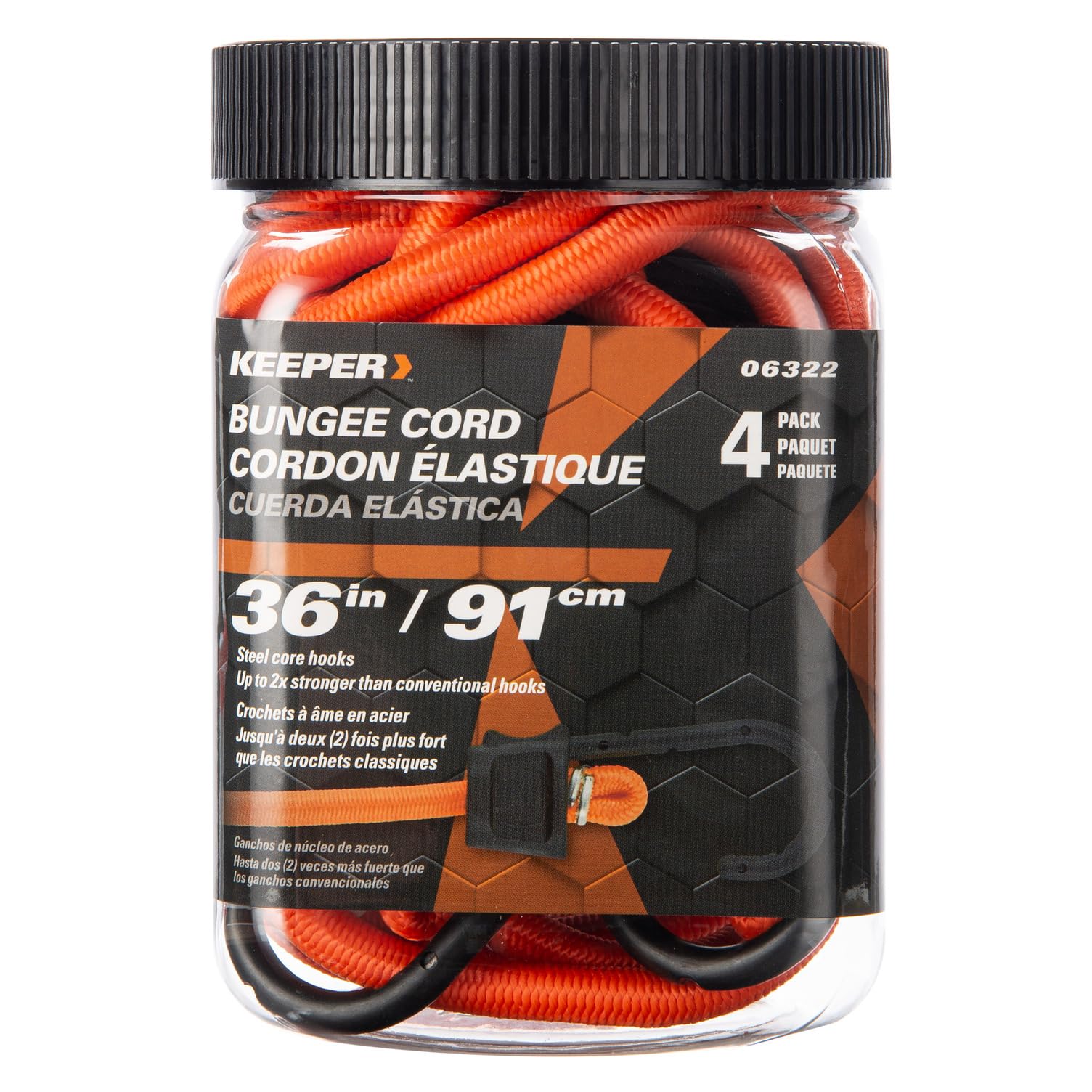 Keeper - Corda elastica da 91,4 cm con ganci SST, confezione da 4, resistente ai raggi UV e alle intemperie